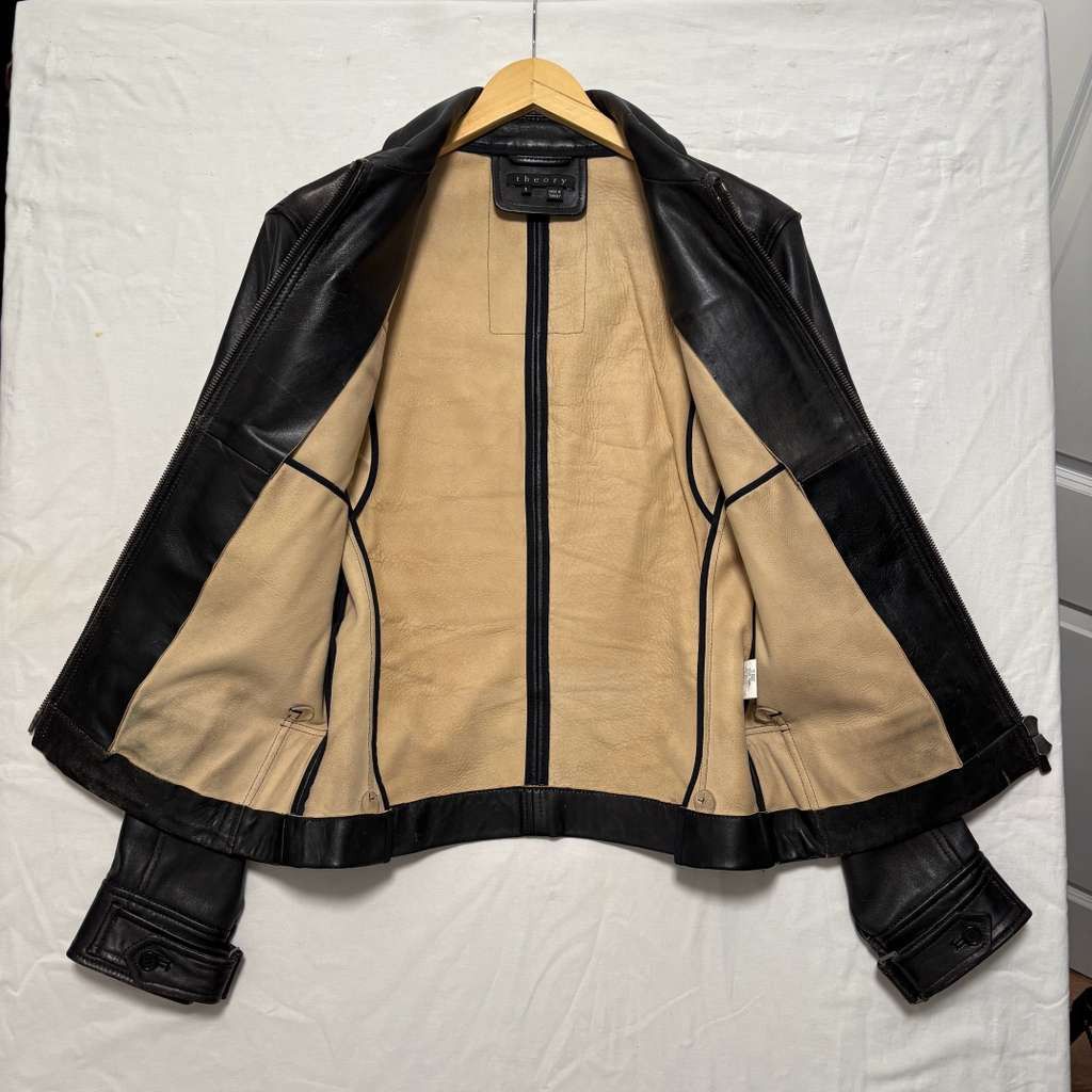 Theory Theory Lamb Skin Zip Up Leather Bomber Jacket Brown S Size US S / EU 44-46 / 1 - 4 Thumbnail