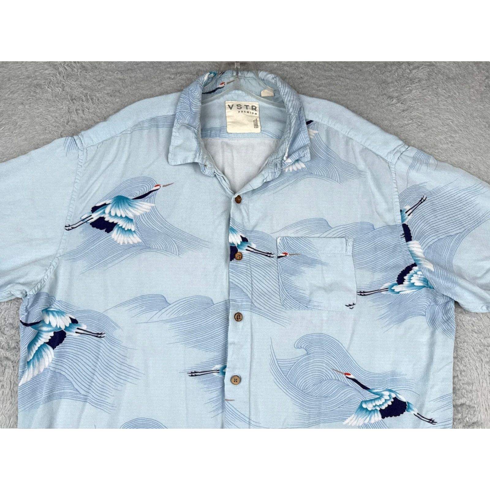 Vintage VSTR Shirt Men 2XL XXL Blue Cranes Waves Button Up 100% Cotton Hawaiian READ Size US S / EU 44-46 / 1 - 4 Thumbnail