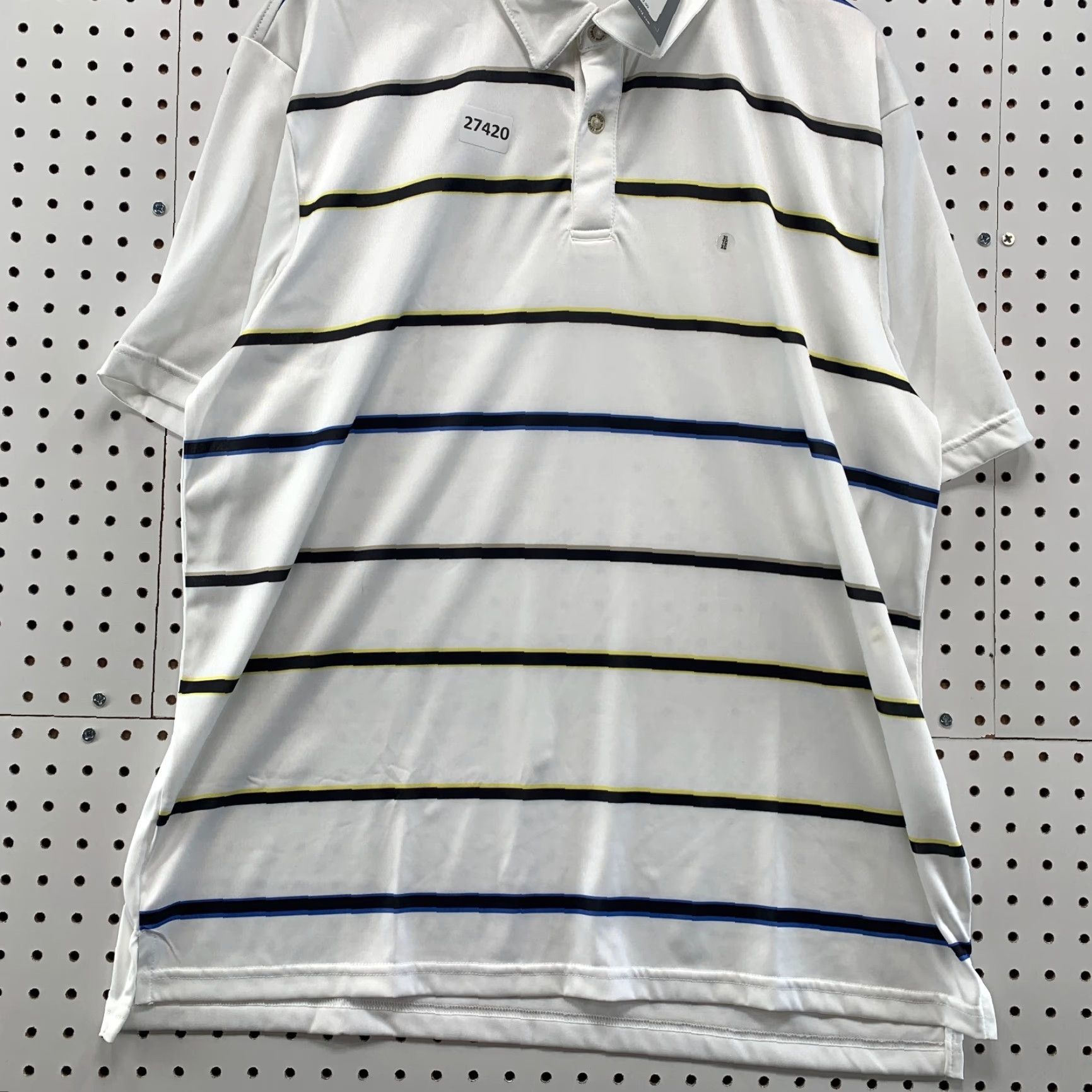 Izod VINTAGE IZOD Polo Shirt - White Striped Collared Golf Shirt - XL Men - 25x33 - NWT Size US XL / EU 56 / 4 - 7 Thumbnail