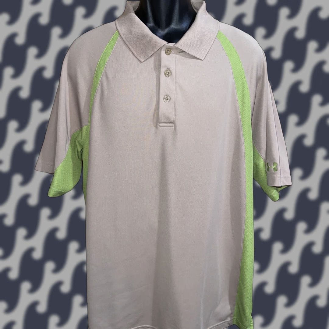 Under Armour Under Armour Polo Shirt Men XL Short Sleeve Stretch HeatGear Golf Tan Beige Lime Green Size US XL / EU 56 / 4 - 1 Thumbnail