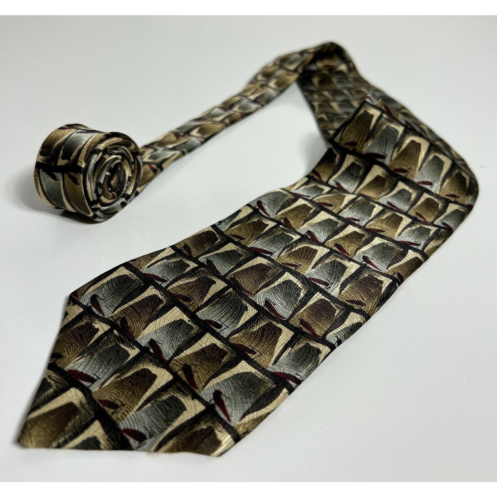 Other Jerry J Garcia Korea Brown Silver 100% Silk Necktie Neck Tie Size ONE SIZE - 6 Thumbnail