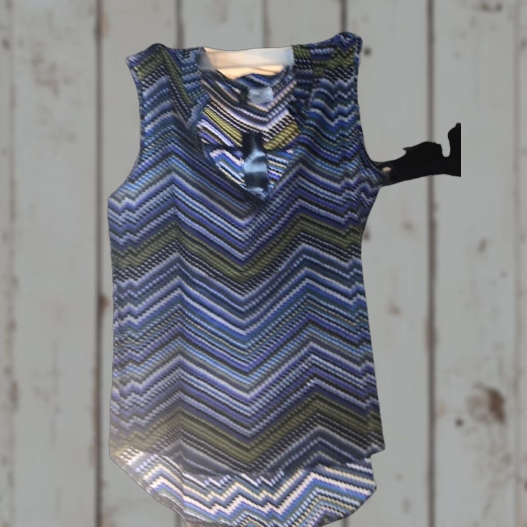 Vintage VINTAGE Manhattan Blues Sheer Shirt Dress Women’s Size Small Blue Green White Black Chevron Size S / US 4 / IT 40 - 1 Thumbnail