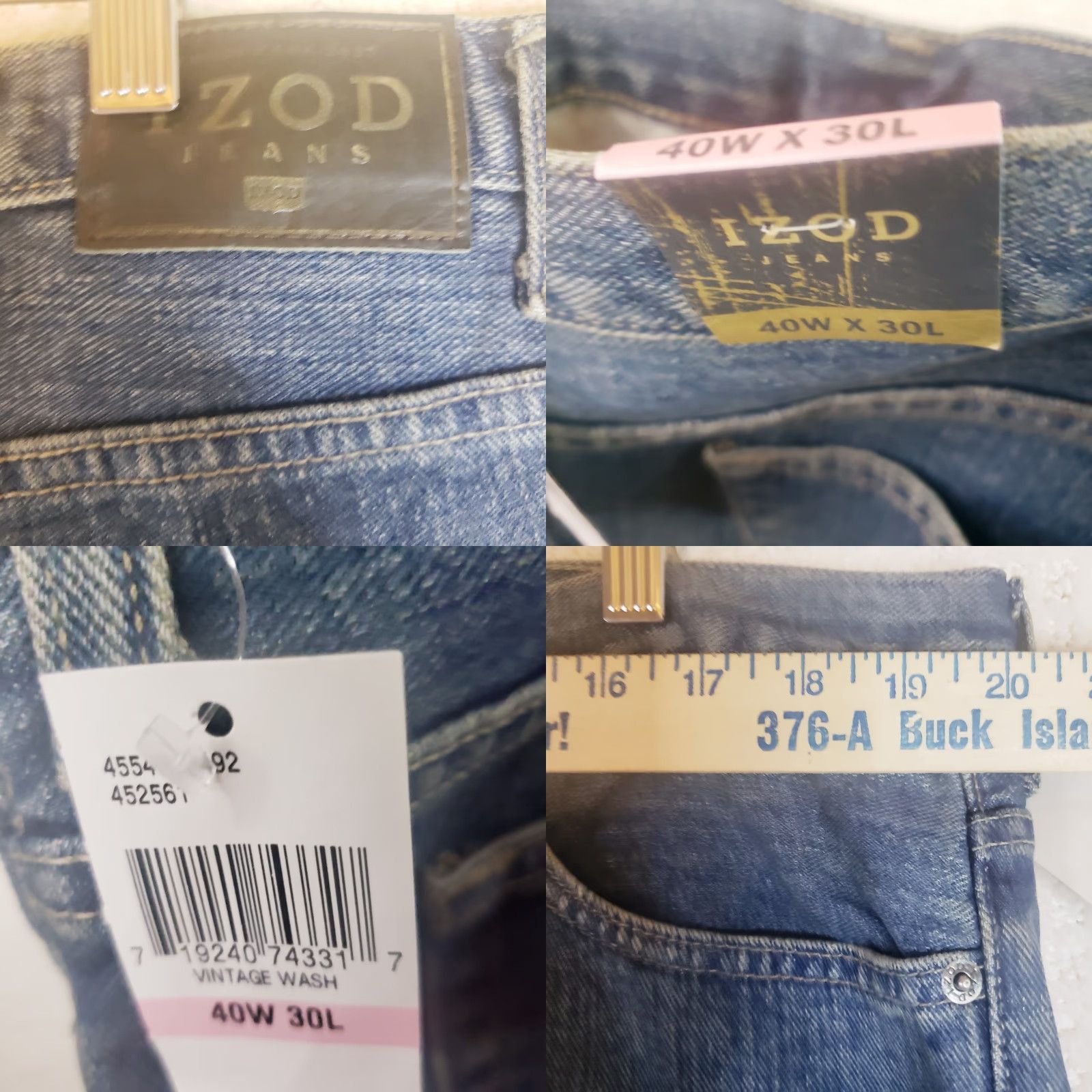 Izod IZOD Jeans Classic Fit Denim Blue 40x30 Men Regular 100% Cotton Zip Flat Front Straight Inseam 30 New With Tags Size US 40 / EU 56 - 9 Thumbnail