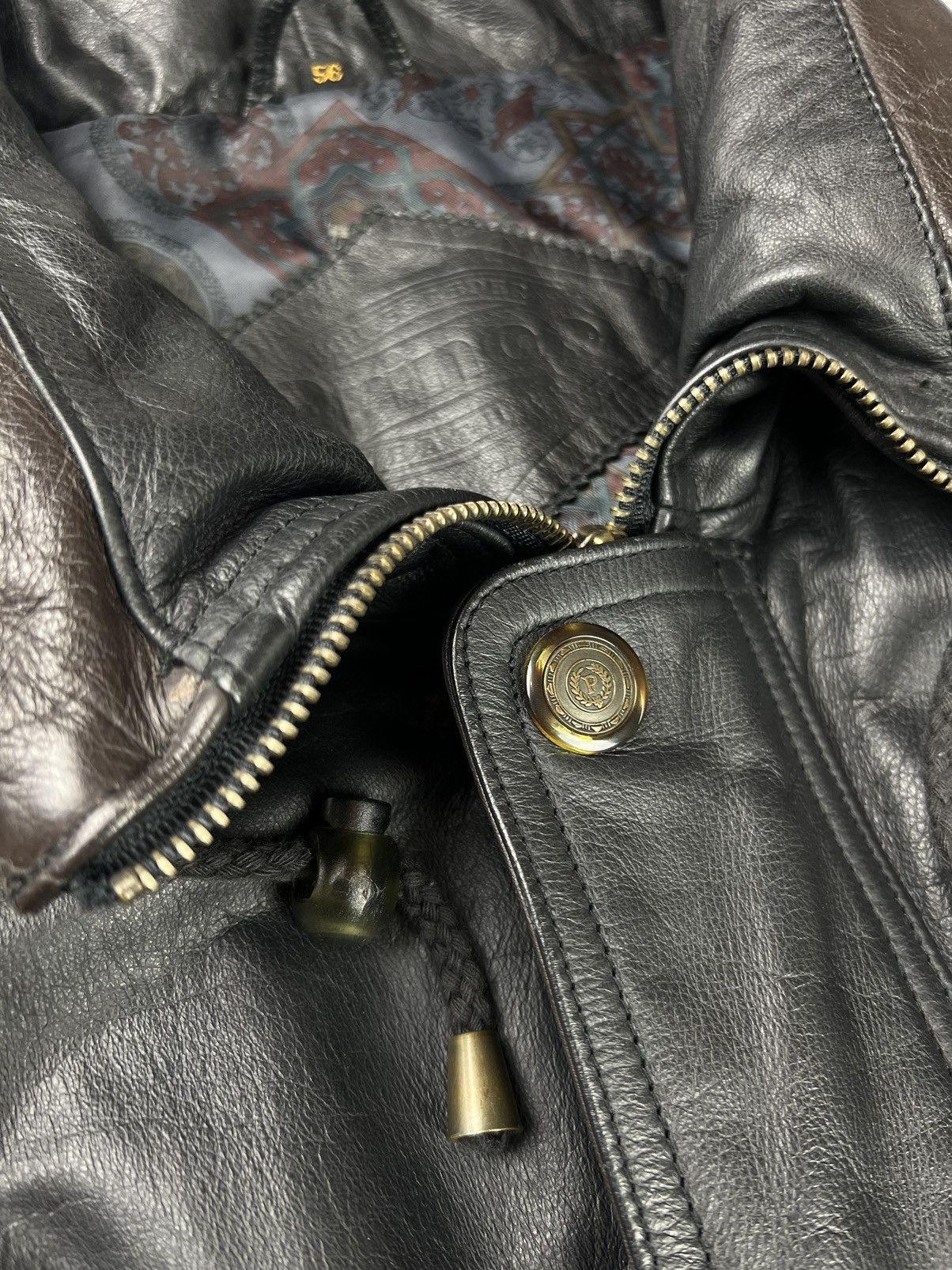 Japanese Brand × Vintage Vintage men's leather jacket black with brown inserts Size US XL / EU 56 / 4 - 6 Thumbnail