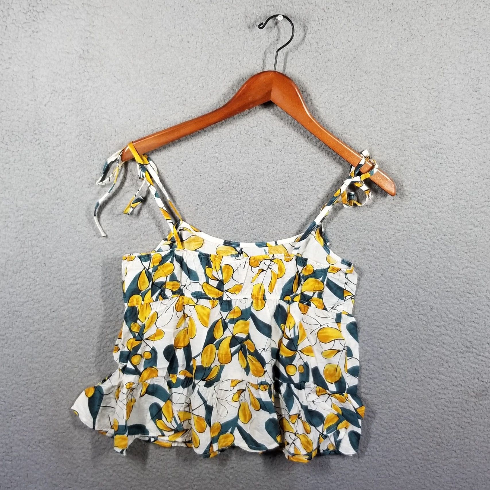 Anthropologie VINTAGE MINE Anthropologie Women's Tank Top Sleeveless Spaghetti Floral White Yellow Medium Size M / US 6-8 / IT 42-44 - 7 Thumbnail