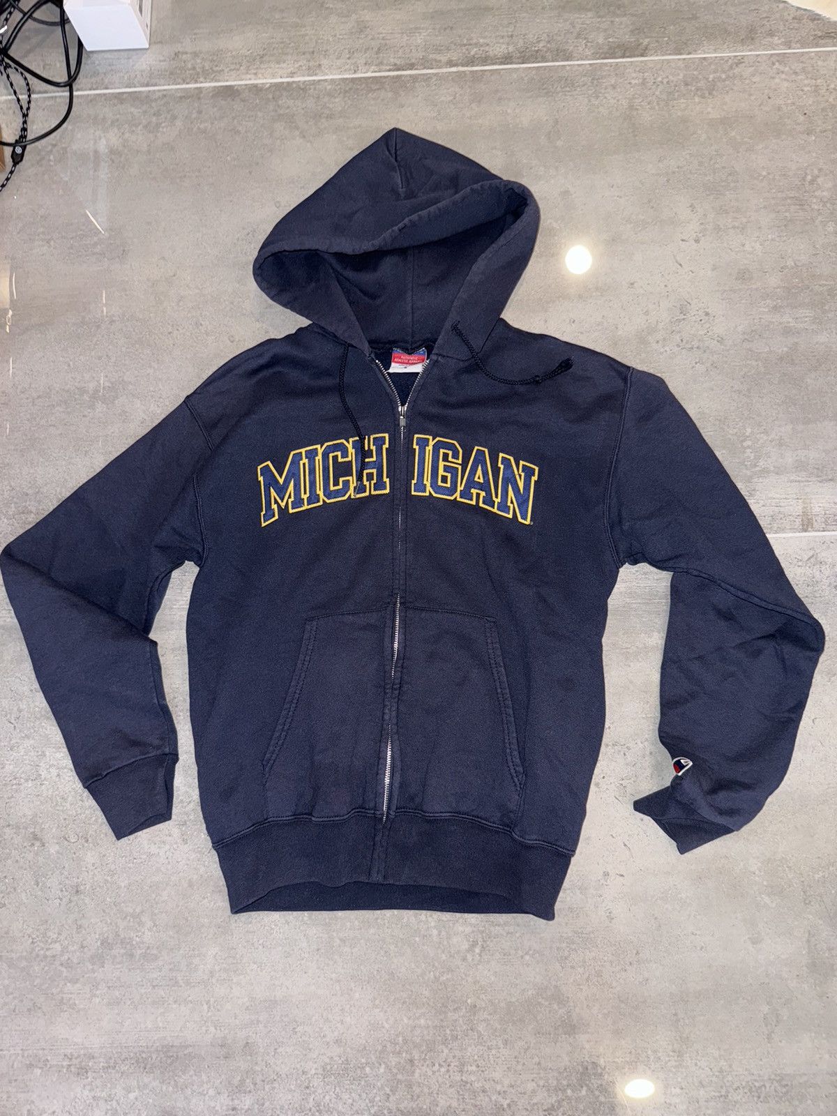 image of Vintage Nike Champion Michigan Hoodie 90’S in Blue, Men's (Size Small)