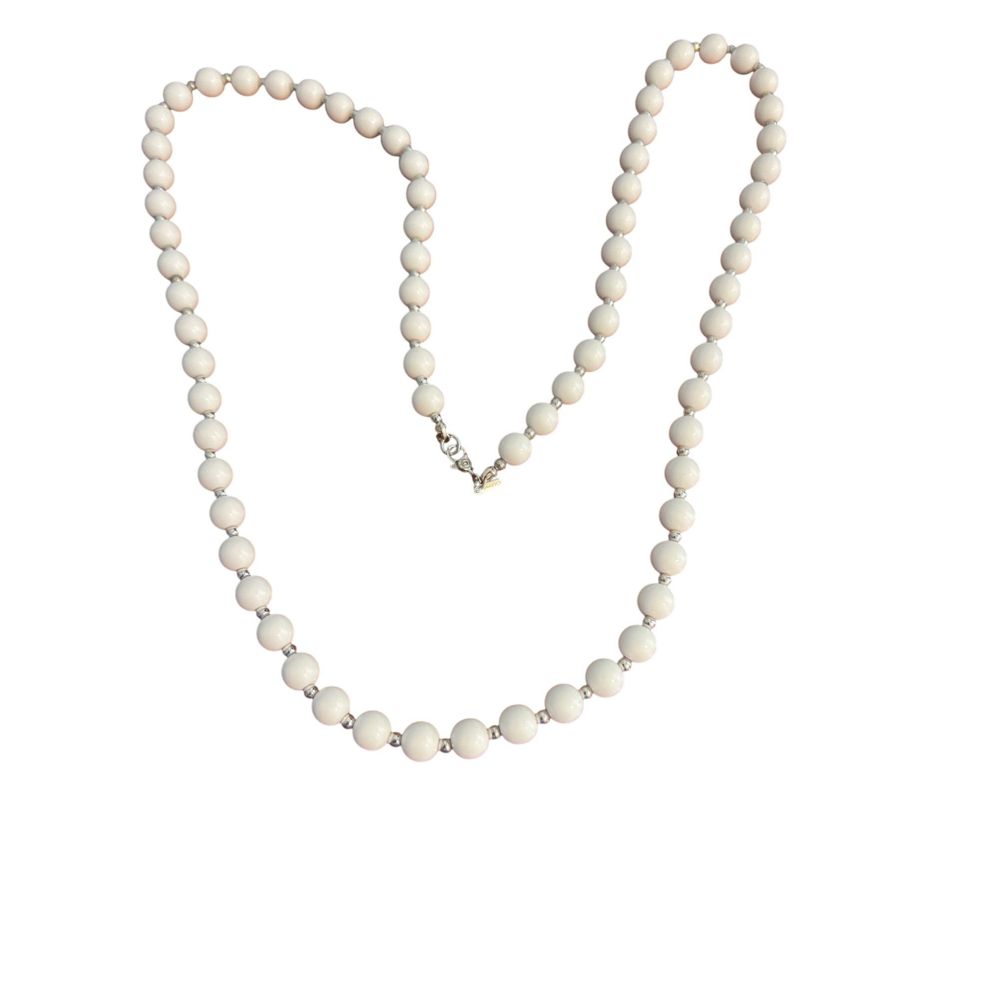 Monet Vintage Monet White Acrylic Bead Necklace Silver Tone Classi Size ONE SIZE - 1 Thumbnail