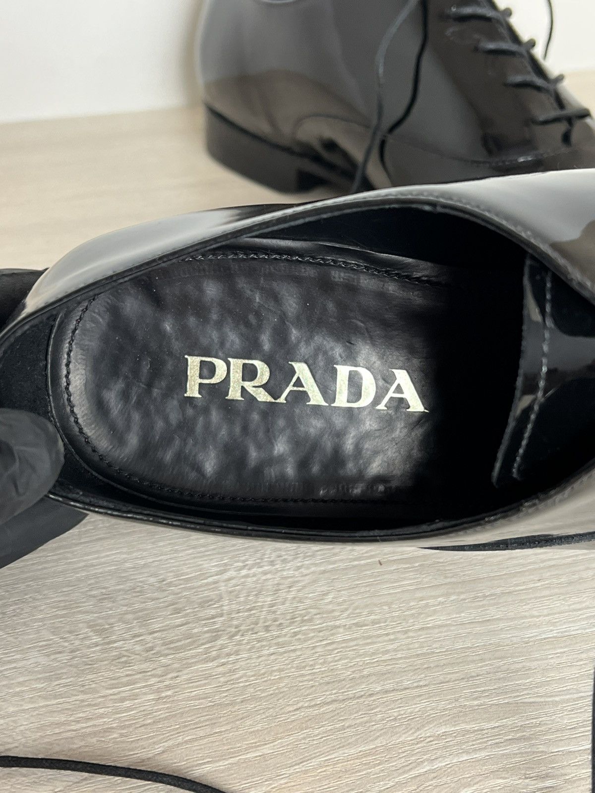 Prada Prada Black Spazzolato Leather Oxfords Size US 10.5 / EU 43-44 - 14 Thumbnail