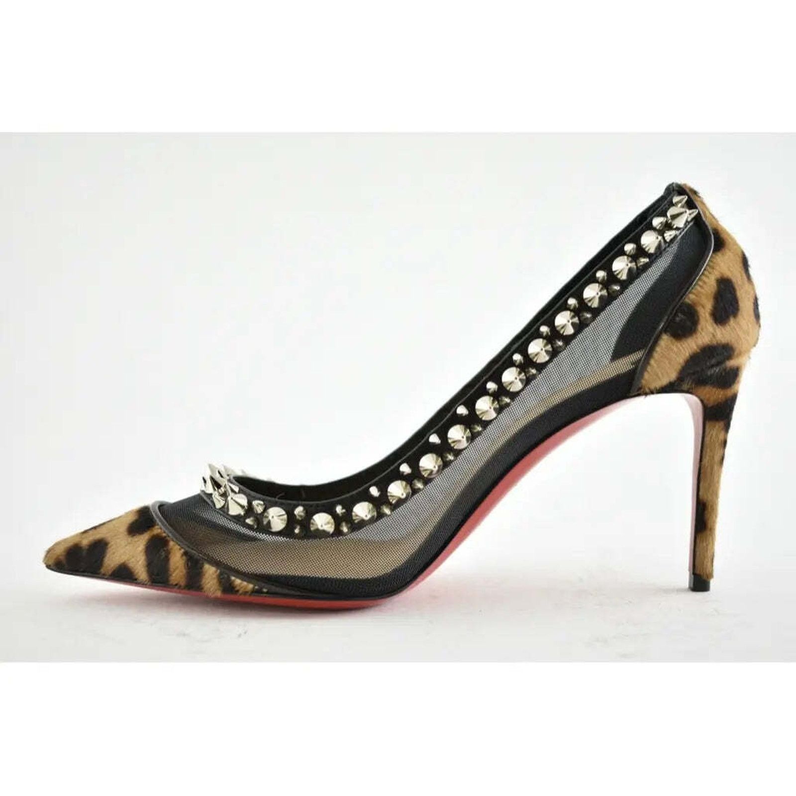 Christian Louboutin Galativi Spikes 85 Black Leopard Mesh Pointed Heel Pump 38 Size US 8 / IT 38 - 8 Thumbnail