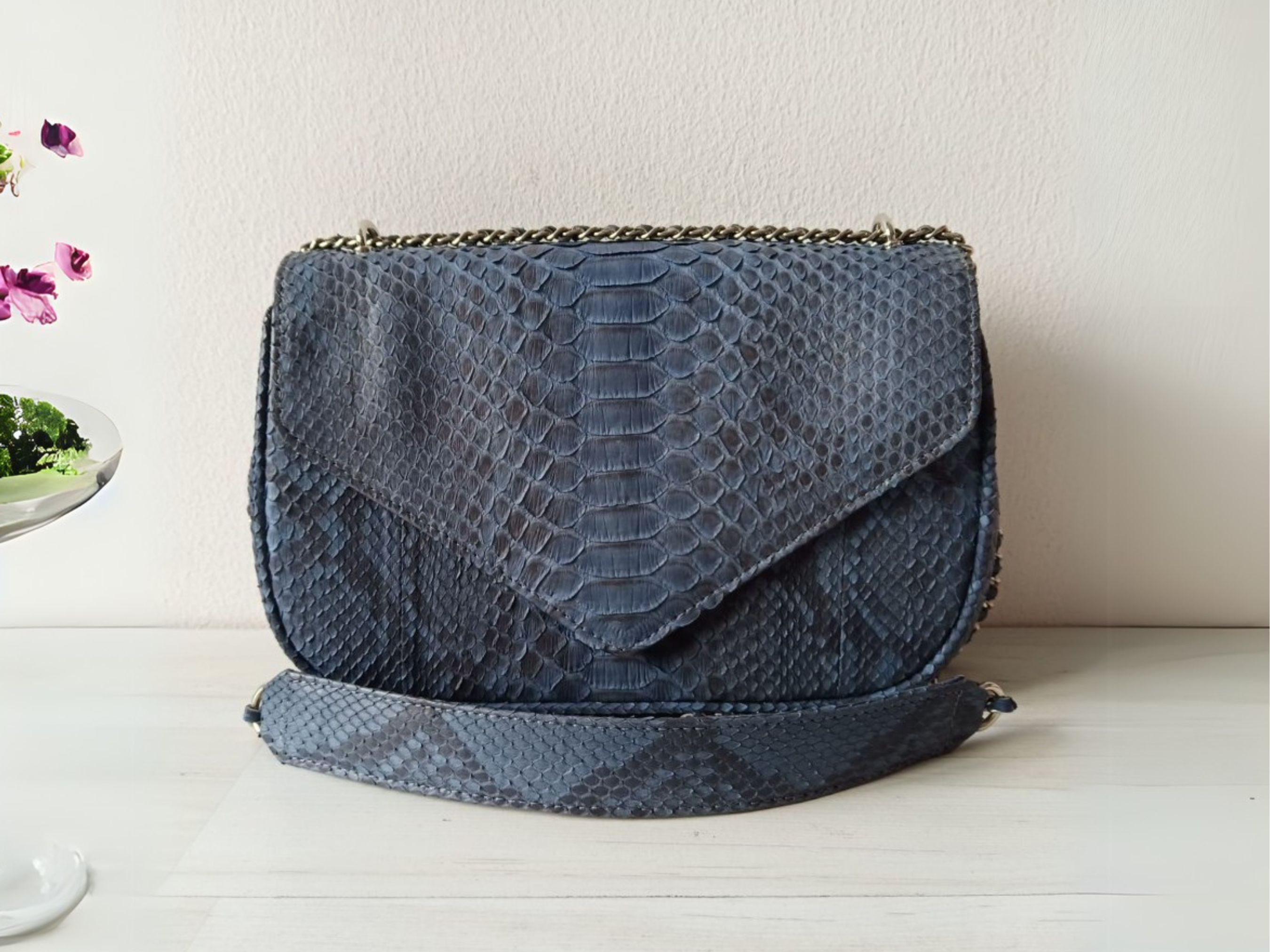 Handmade Dark Gray Python Snakeskin Sling Bag Purse Size ONE SIZE - 1 Thumbnail