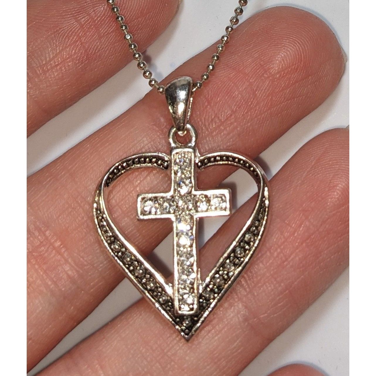 Other Religious Heart-Shaped Cross Pendant Necklace With Rhineston Size ONE SIZE - 3 Thumbnail