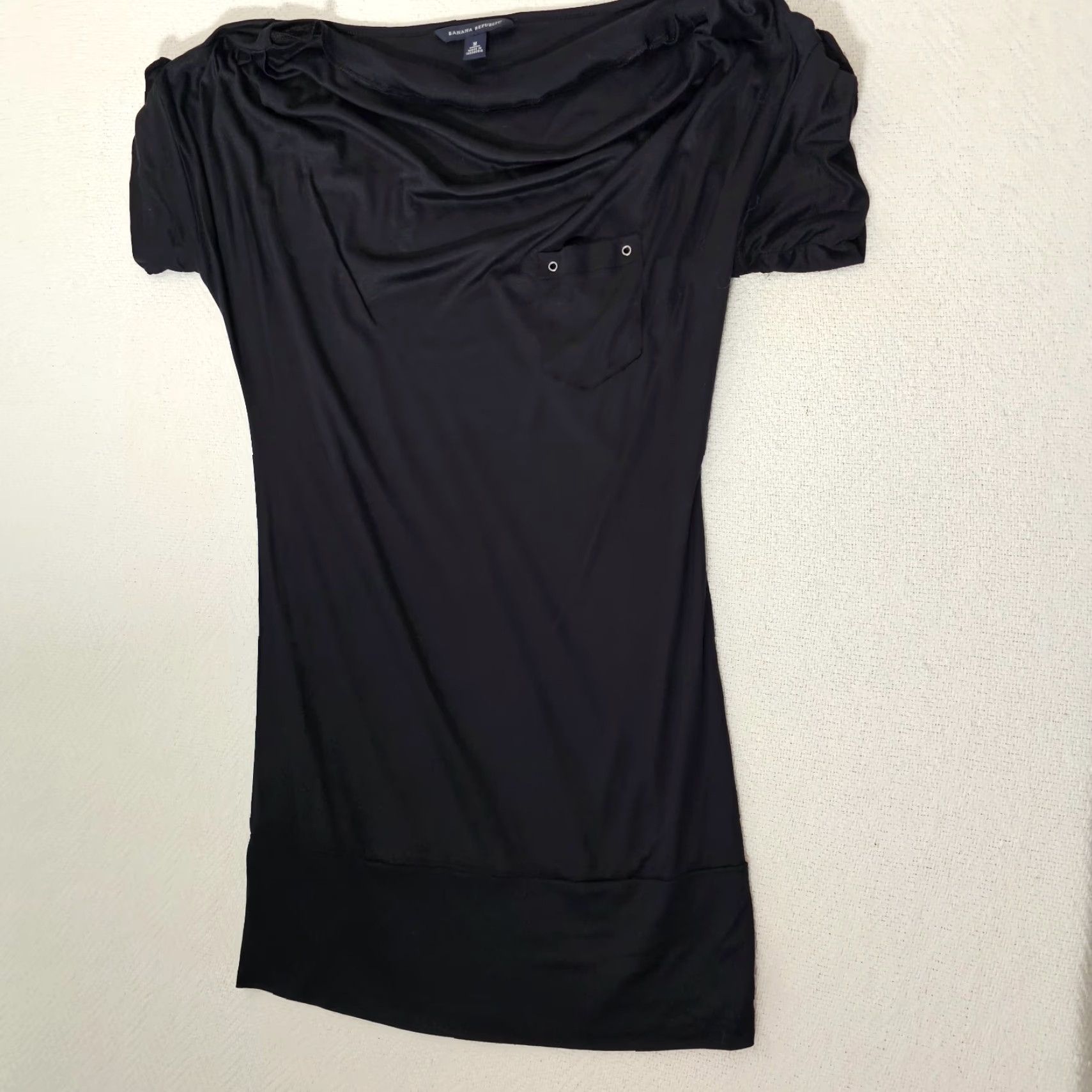 Banana Republic Banana Republic Blouse Womens M Black Draped Cowl Neck Short Sleeve Stretch Pocket Size M / US 6-8 / IT 42-44 - 5 Thumbnail