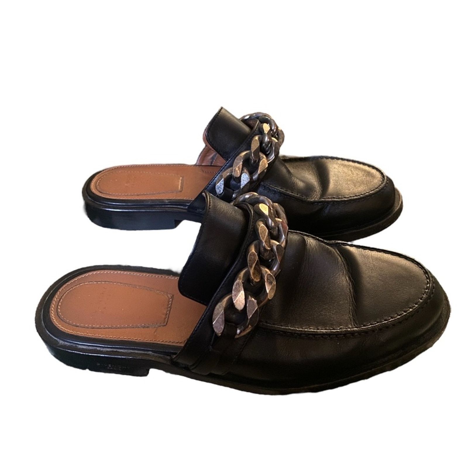 Givenchy GIVENCHY Leather Chain-Link Accents Mules Noir Black 37 Size US 7 / IT 37 - 2 Thumbnail