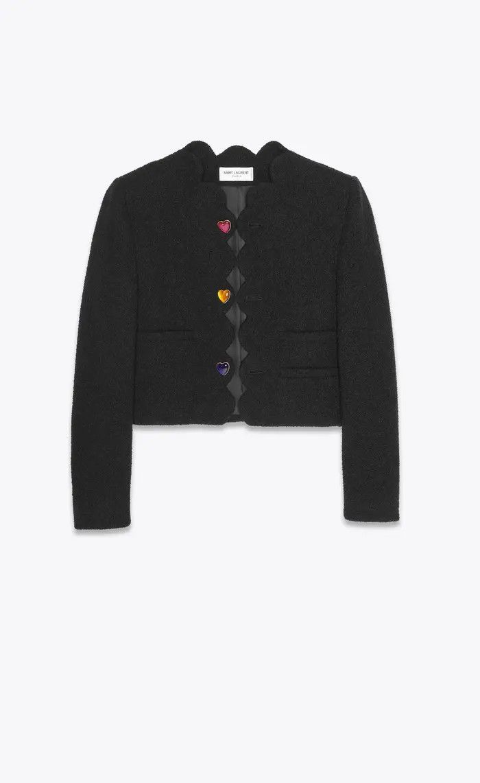 Saint Laurent Paris o1bcso1str0325 Cropped Jacket In Boucle Tweed in Black Size L / US 10 / IT 46 - 1 Thumbnail