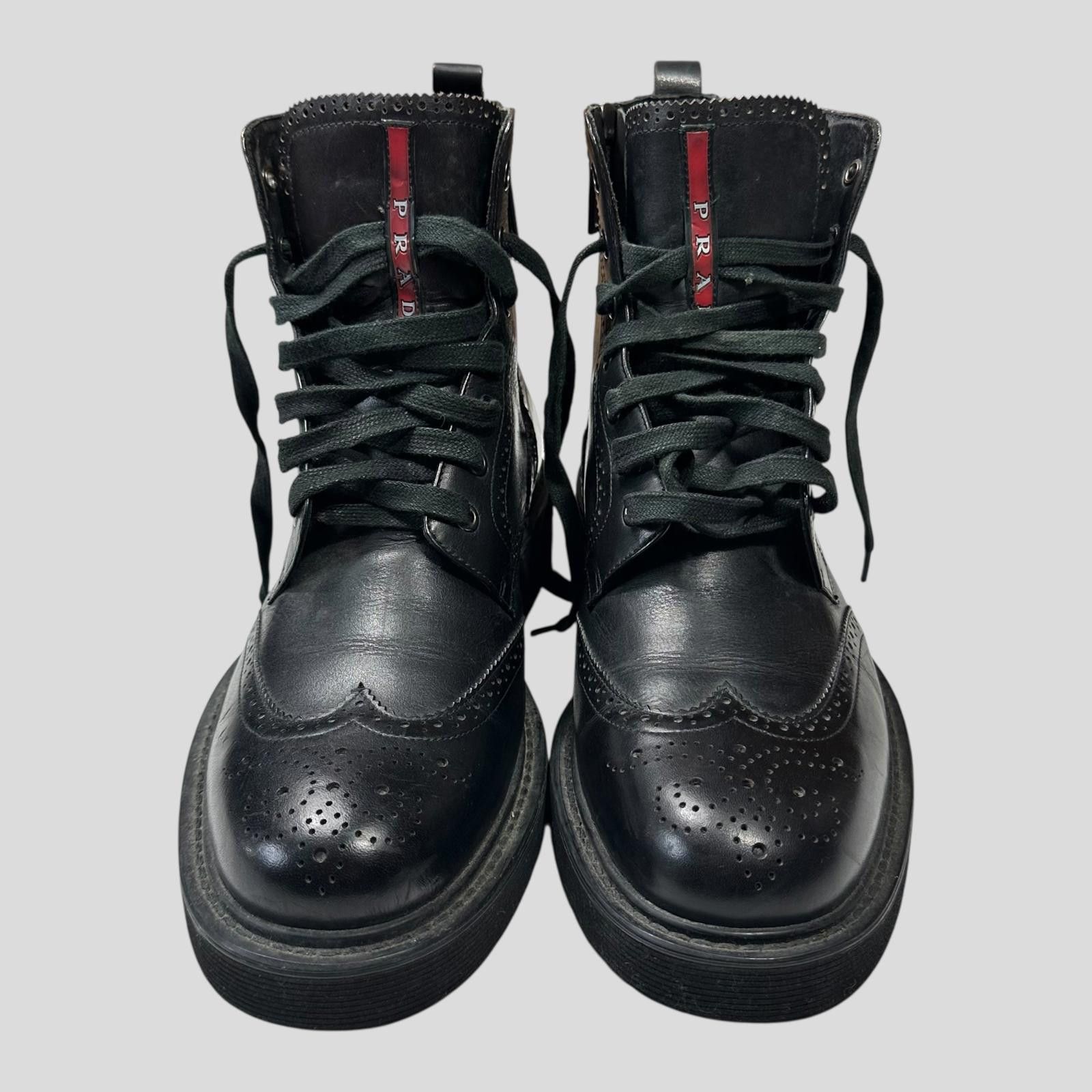 Prada Prada Brogue Detailed Leather Combat Boots - UK7.5/8 Size US 8.5 / EU 41-42 - 3 Thumbnail