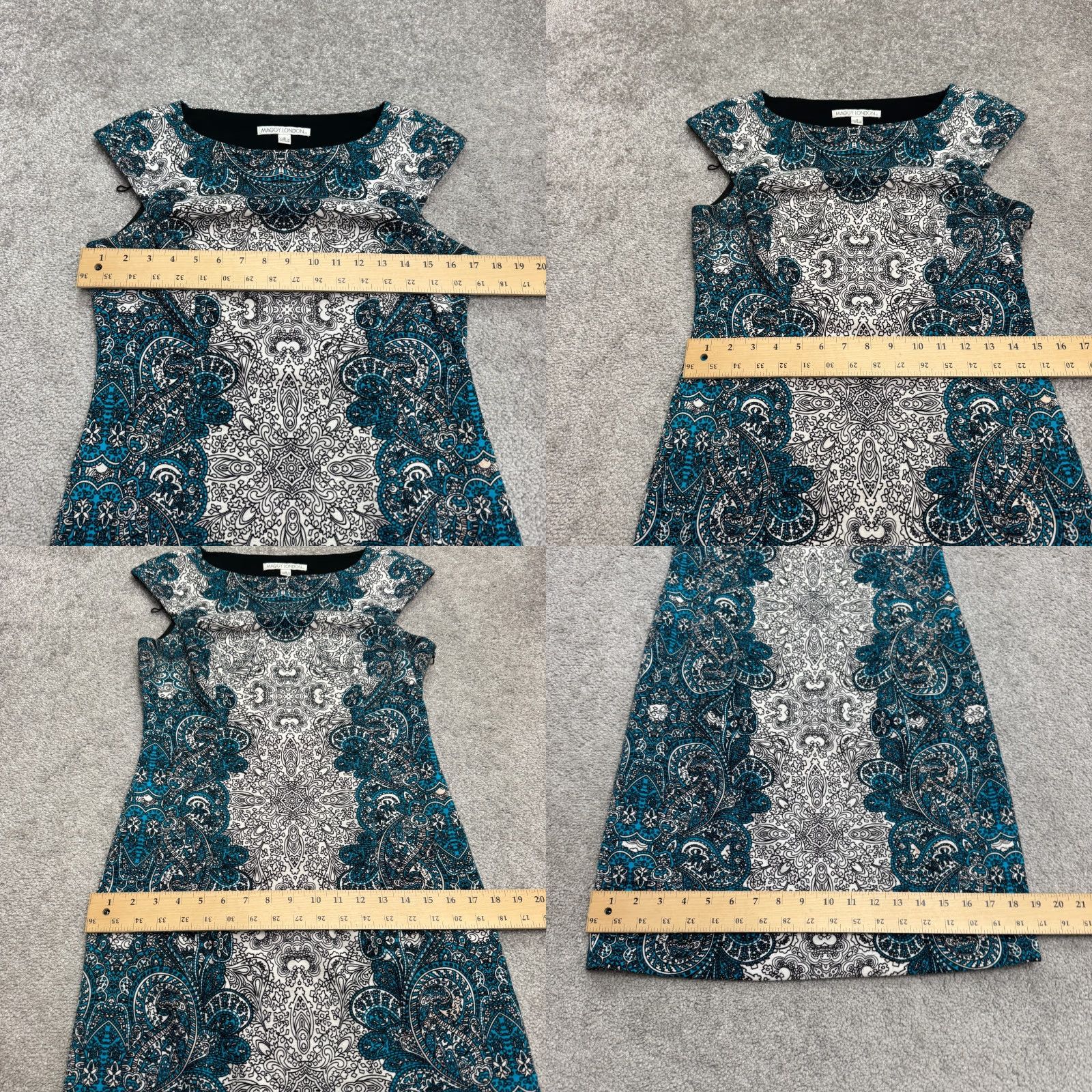 MAGGY LONDON Maggy London Midi Sheath Dress Womens 8 Blue Paisley Medallion Print Cap Sleeve Size M / US 6-8 / IT 42-44 - 9 Thumbnail