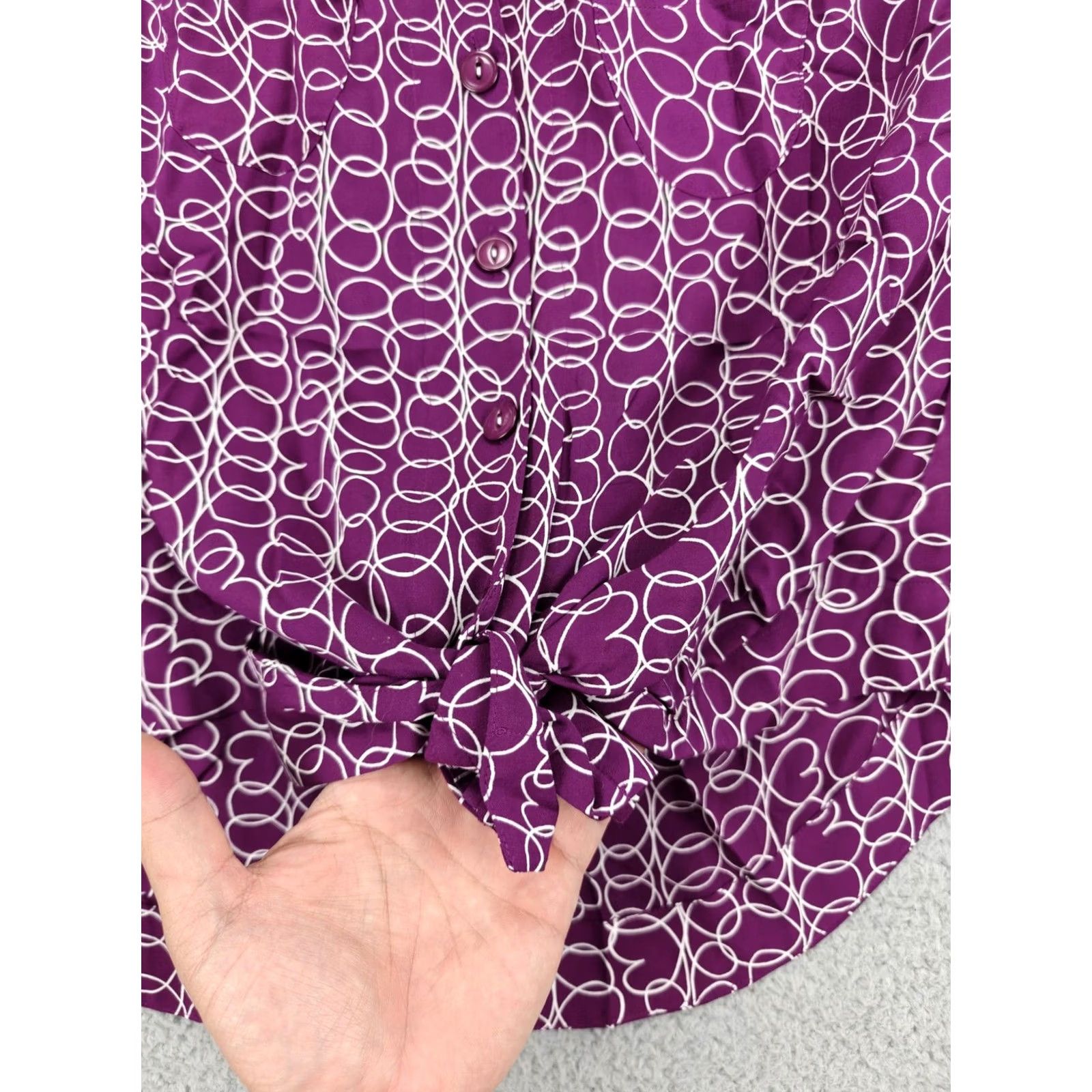 Vintage Maeve Shirt Womens Small Purple White Tie Front Blouse Button Up Abstract Print Size S / US 4 / IT 40 - 3 Thumbnail