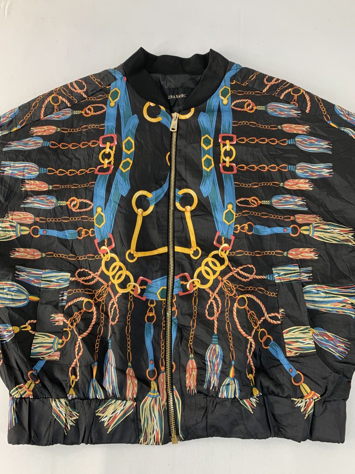 Zara Zara Baroque Chain Horsebit Print Satin Bomber Unisex Jacket Size L / US 10 / IT 46 - 3 Thumbnail