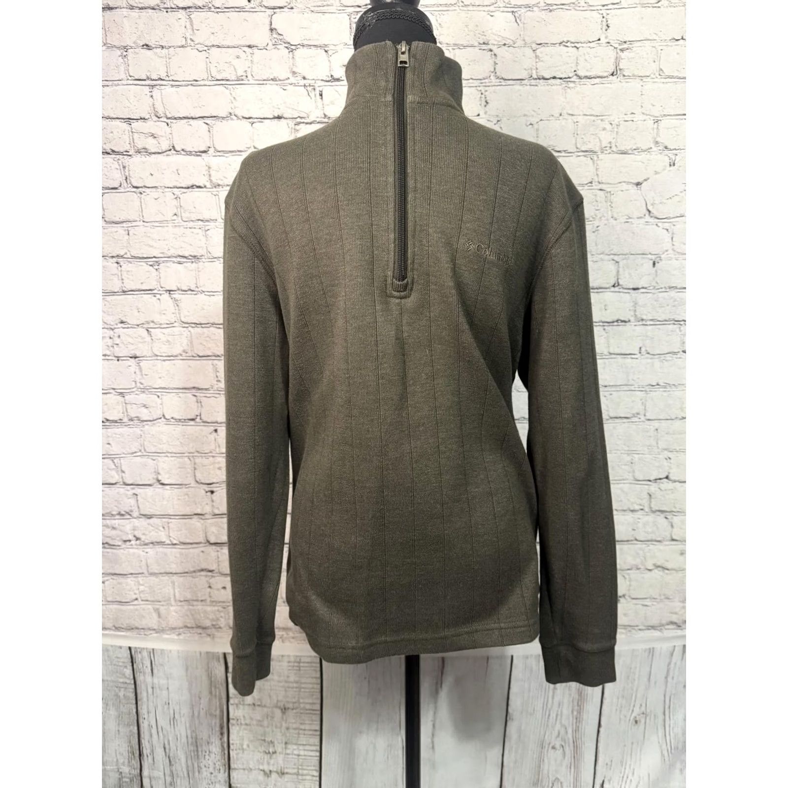 Olive Columbia Jacket Quarter Zip Sweatshirt Men Small Olive Green Zip Stand-Up Collar Windbreaker Cotton Mid-Length Solid Regular Mens Size US S / EU 44-46 / 1 - 6 Thumbnail