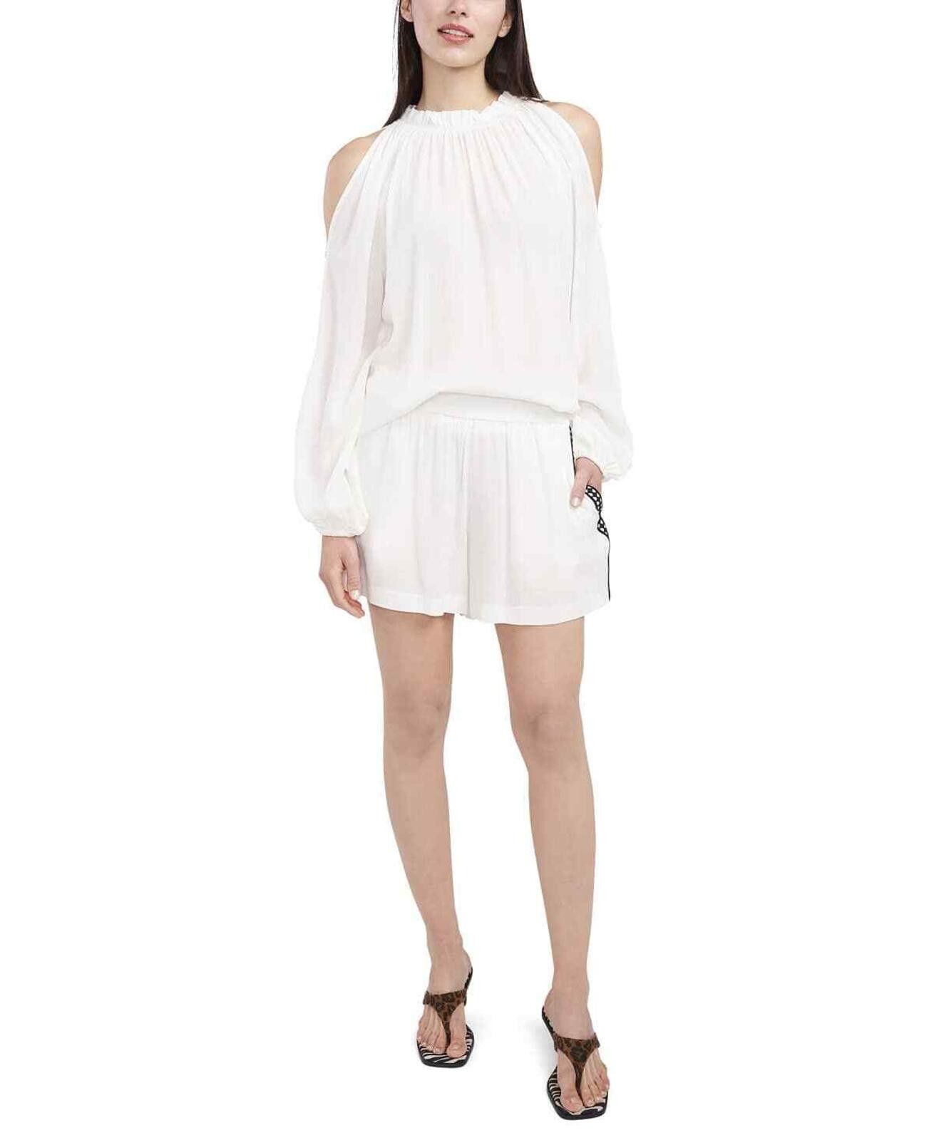 Vince Camuto Vince Camuto Ivory Cold Shoulder Crepon Halter Blouse Size M / US 6-8 / IT 42-44 - 6 Thumbnail