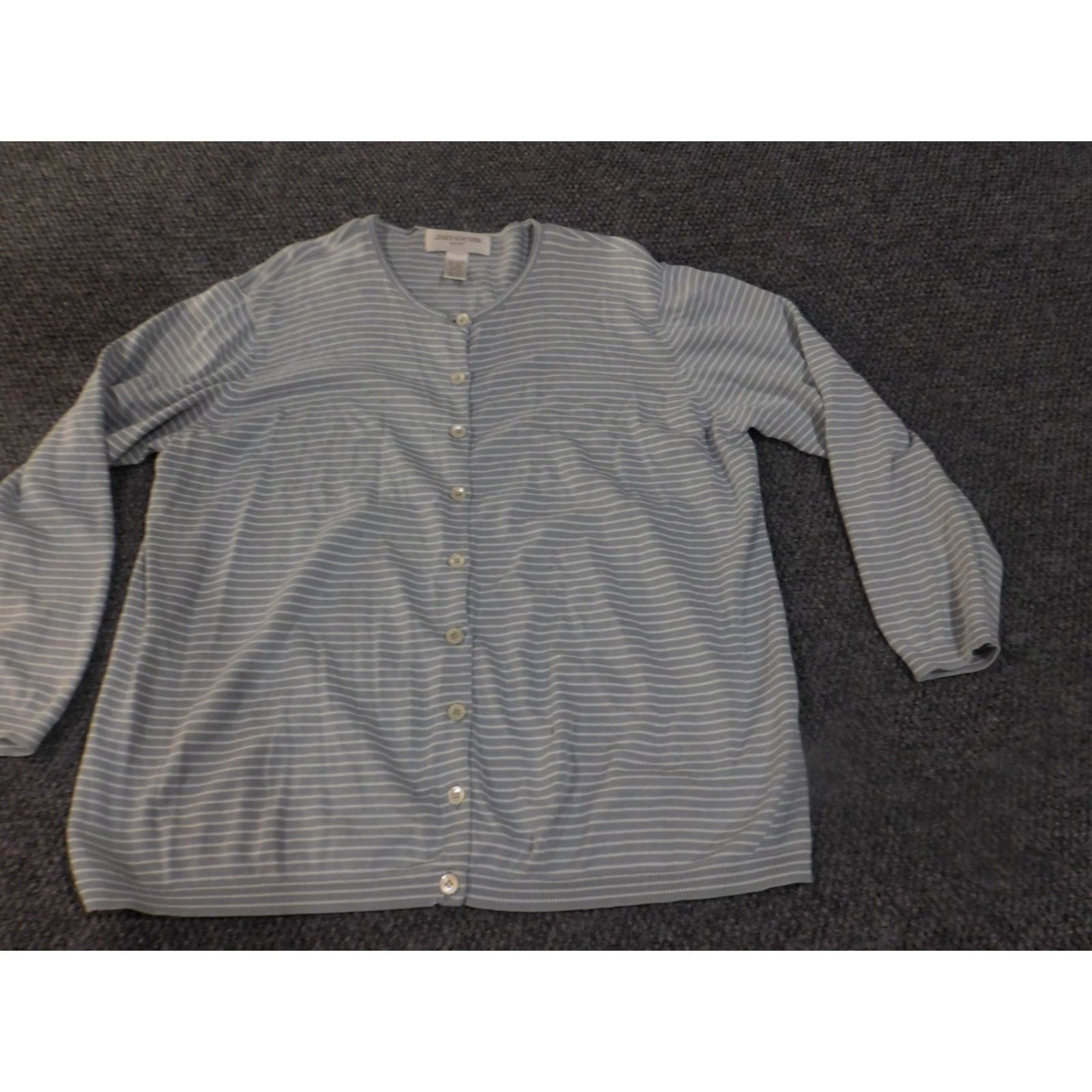 Jones New York Jones New York Sweater Cardigan Womens 2X Blue White Striped Button Crew Neck Puff Sleeve Size XXL / US 16-18 / IT 52-54 - 4 Thumbnail