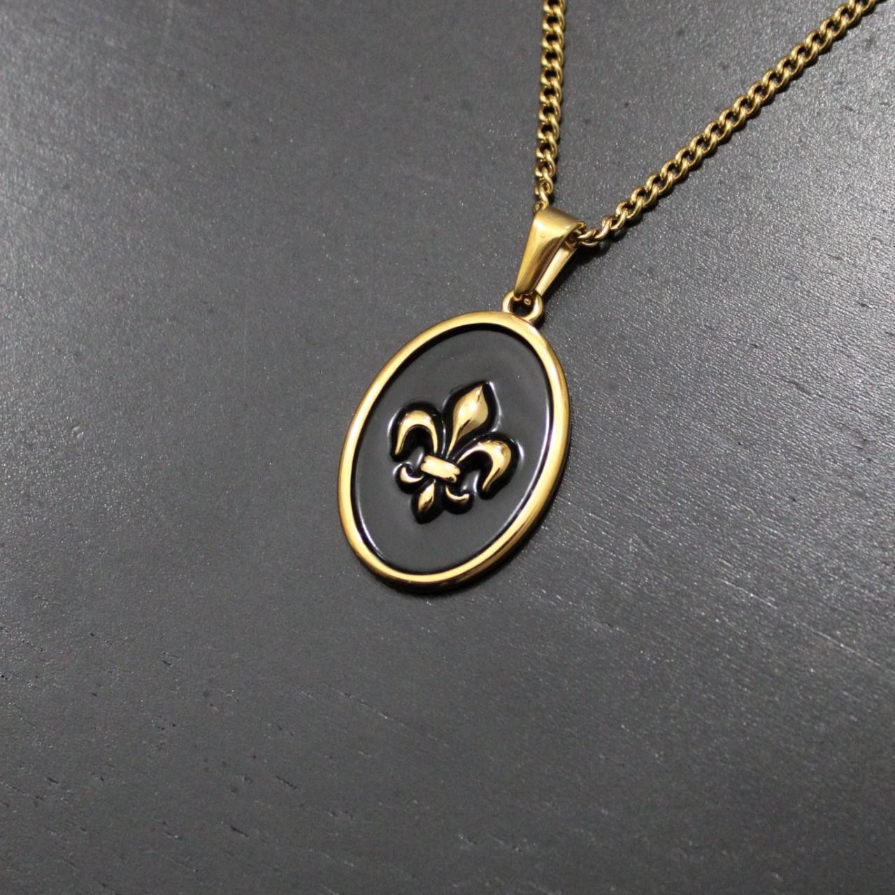 Jewelry × Vintage Gold Enamel Fleur De Lis Pendant Chain Necklace Size ONE SIZE - 1 Thumbnail