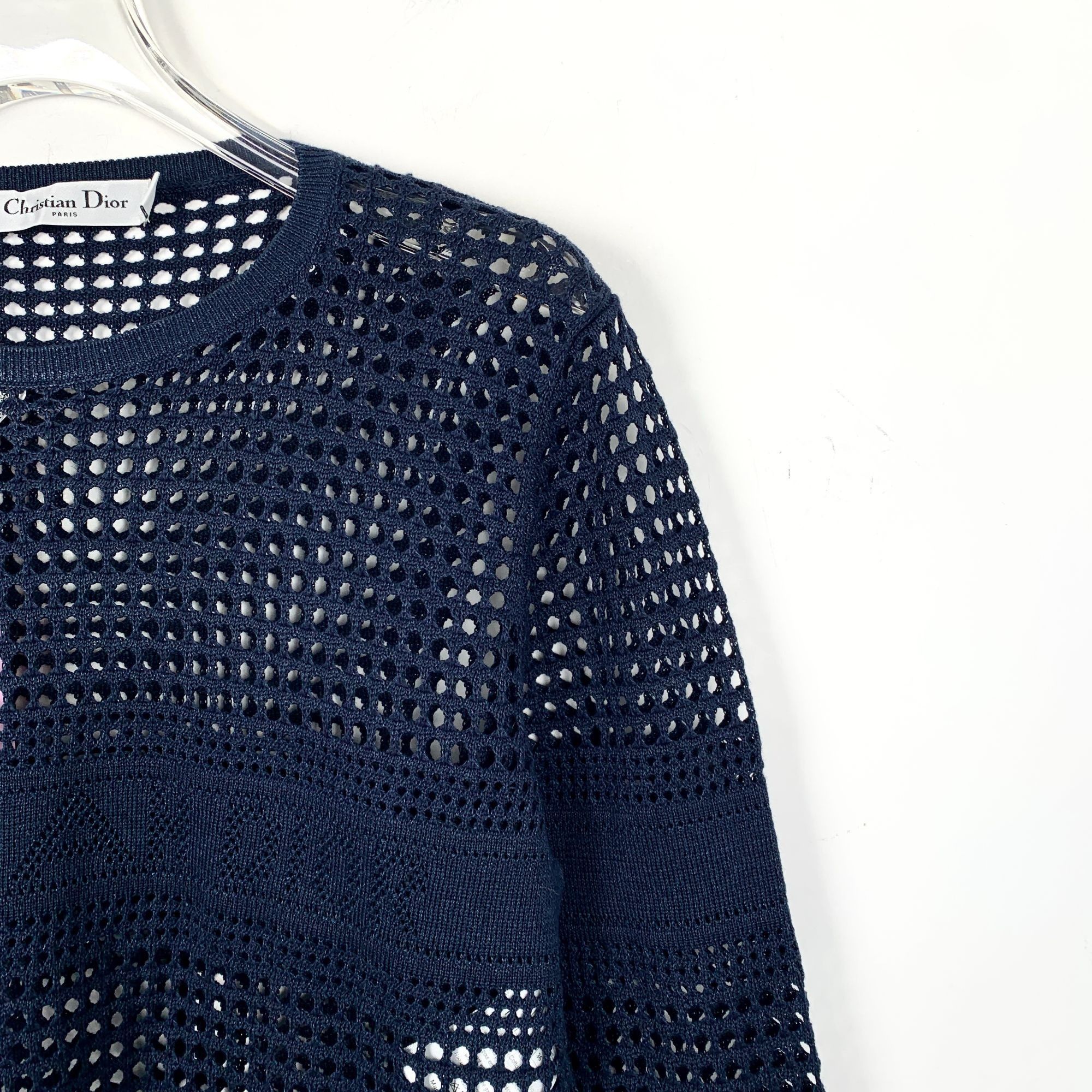 Christian Dior Monsieur Christian Dior Navy Blue Openwork Fringe Linen Knit Sweater Size XS / US 0-2 / IT 36-38 - 6 Thumbnail