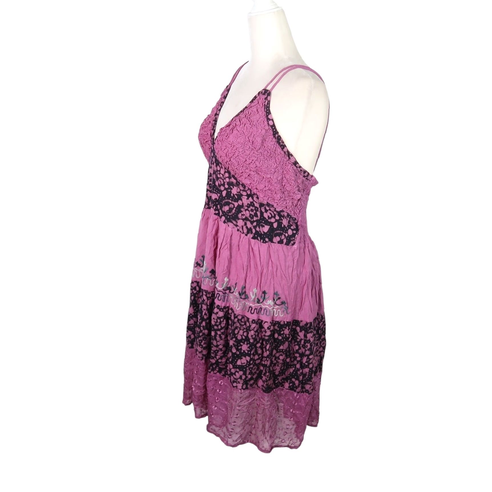Vintage VINTAGE 90s Advance Apparels Dress Mini Sleeveless Purple Black Cotton Rayon Womens M Short Bohemian 90s Casual Dress Size M / US 6-8 / IT 42-44 - 3 Thumbnail