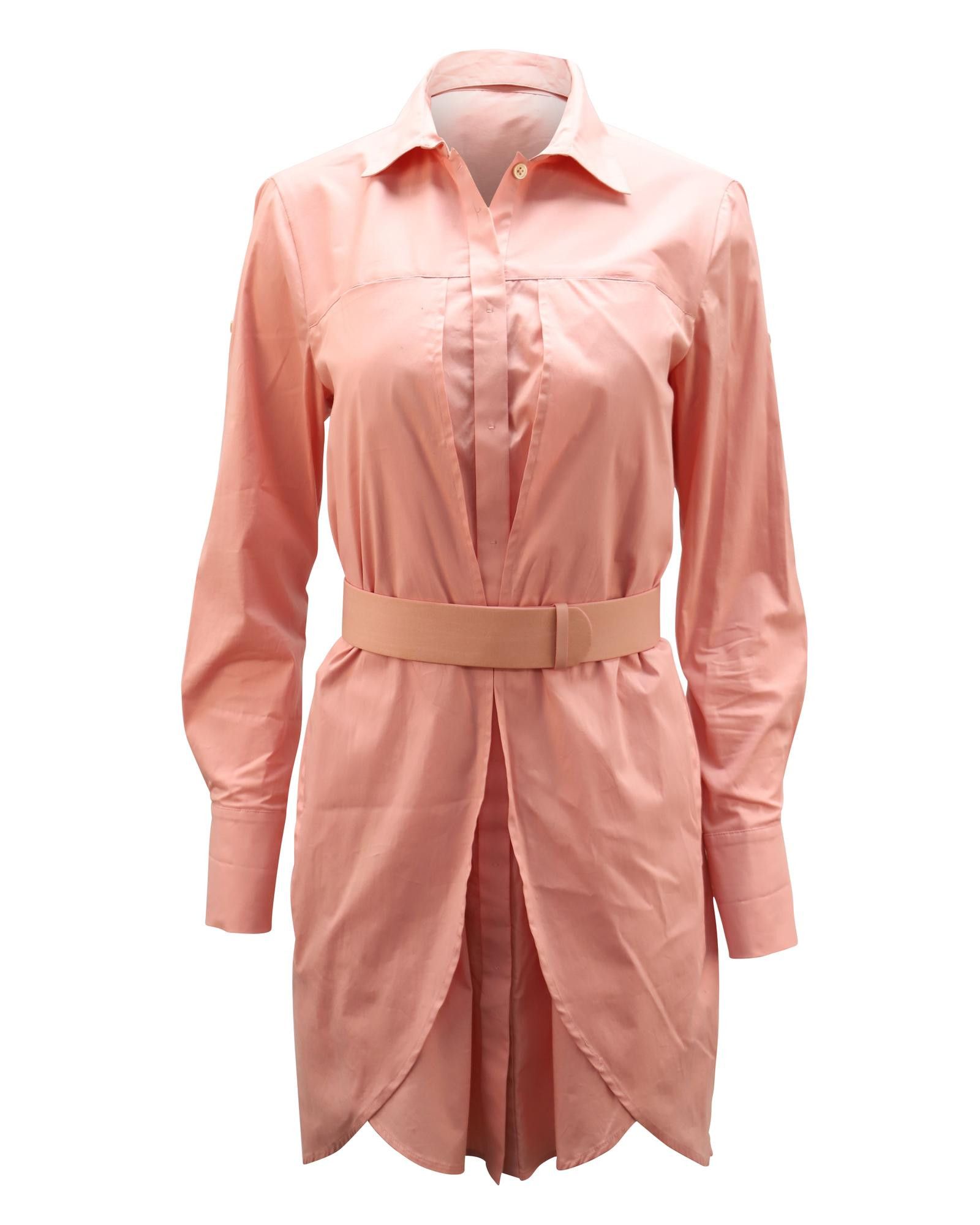 image of Halston Heritage Chic Pink Cotton Belted Shirt Dress in Pink/Rose, Women's (Size Small)