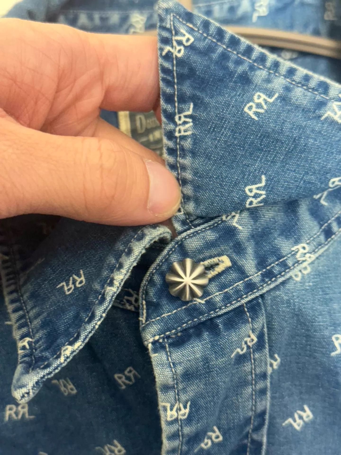 RRL Ralph Lauren Men's RRL Double RL Indigo Logo Shirt L Size US L / EU 52-54 / 3 - 3 Thumbnail