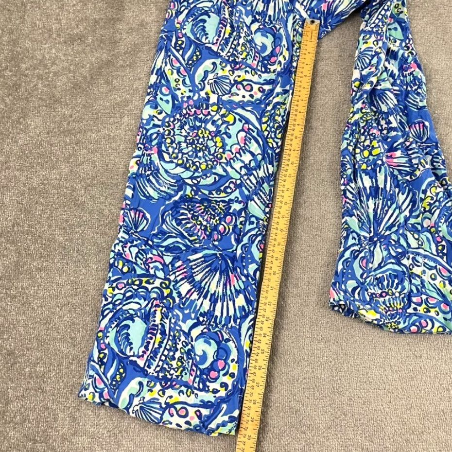 Lilly Pulitzer Lilly Pulitzer Women's Palazzos Pants Medium Blue Tropical Floral Stretch Summer Casual Size 32" / US 10 / IT 46 - 5 Thumbnail