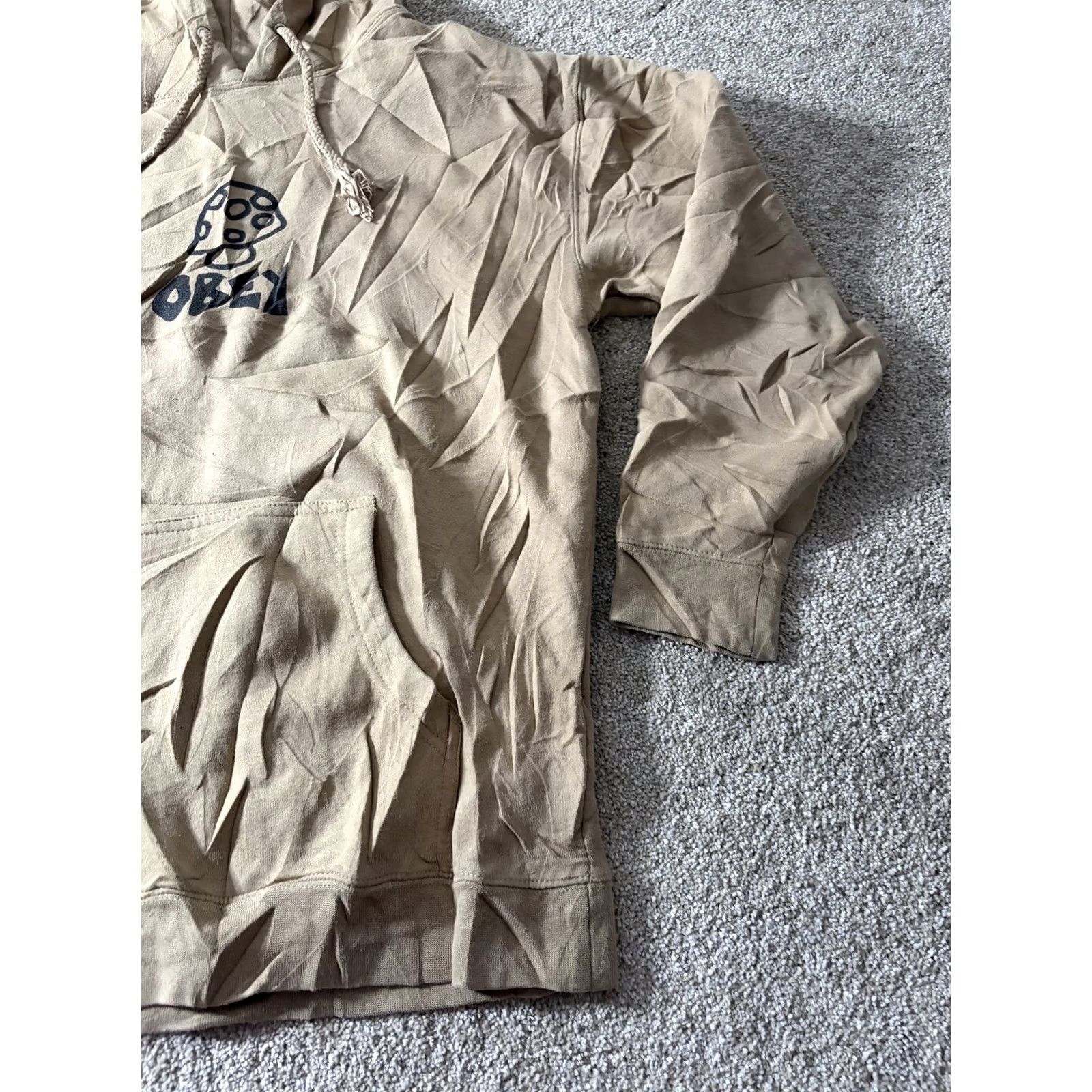 Obey OBEY Hoodie Mens Medium Beige Mushroom Graphic Fleece Pullover Logo Sweatshirt Size US M / EU 48-50 / 2 - 3 Thumbnail