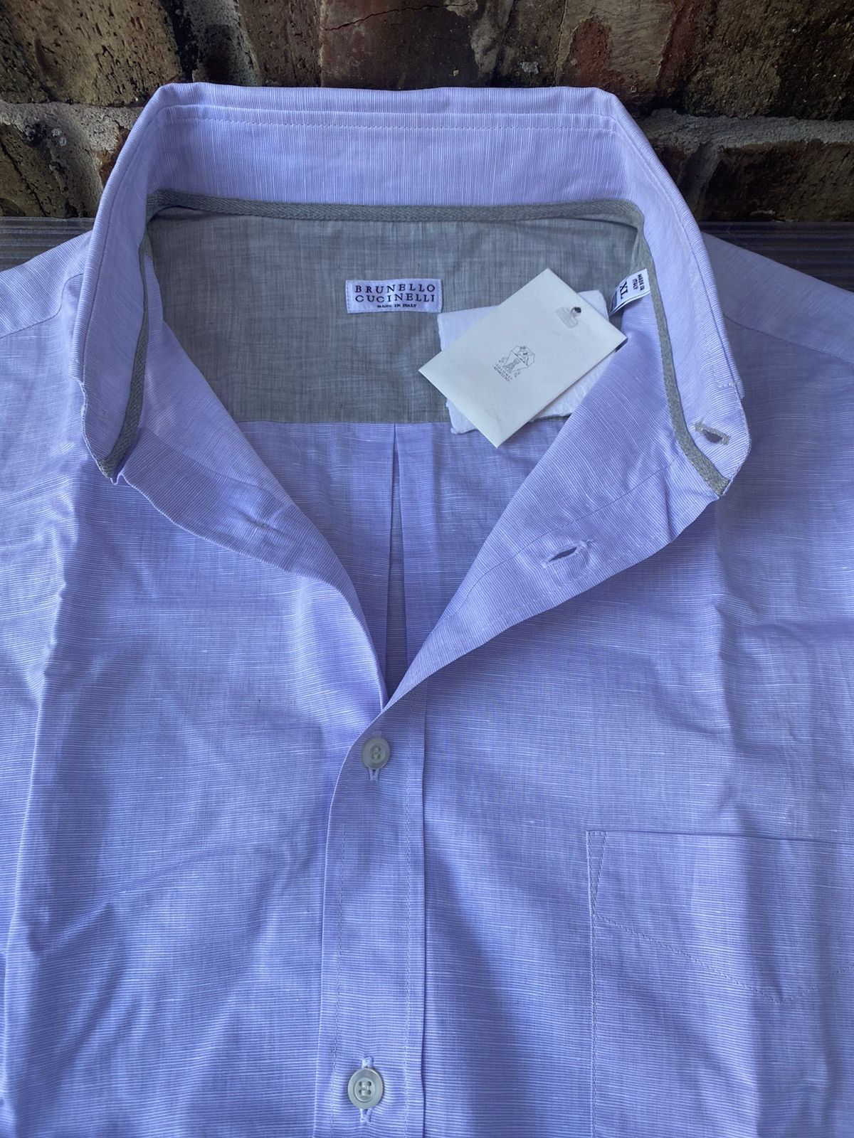 Brunello Cucinelli Brunello Cucinelli 🇮🇹 Light Blue Linen/Cotton shirt XL NWT Size US XL / EU 56 / 4 - 4 Thumbnail