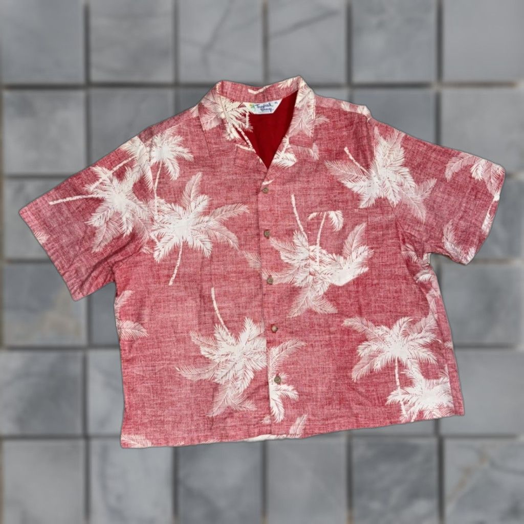 ALOHAS VINTAGE ALOHA Shirt Men XL Red Cotton Short Sleeve Palm Tree Print 70s Tropical Breeze Vintage 70s Surf Tiki American California Aloha Shirt Size US XL / EU 56 / 4 - 1 Thumbnail