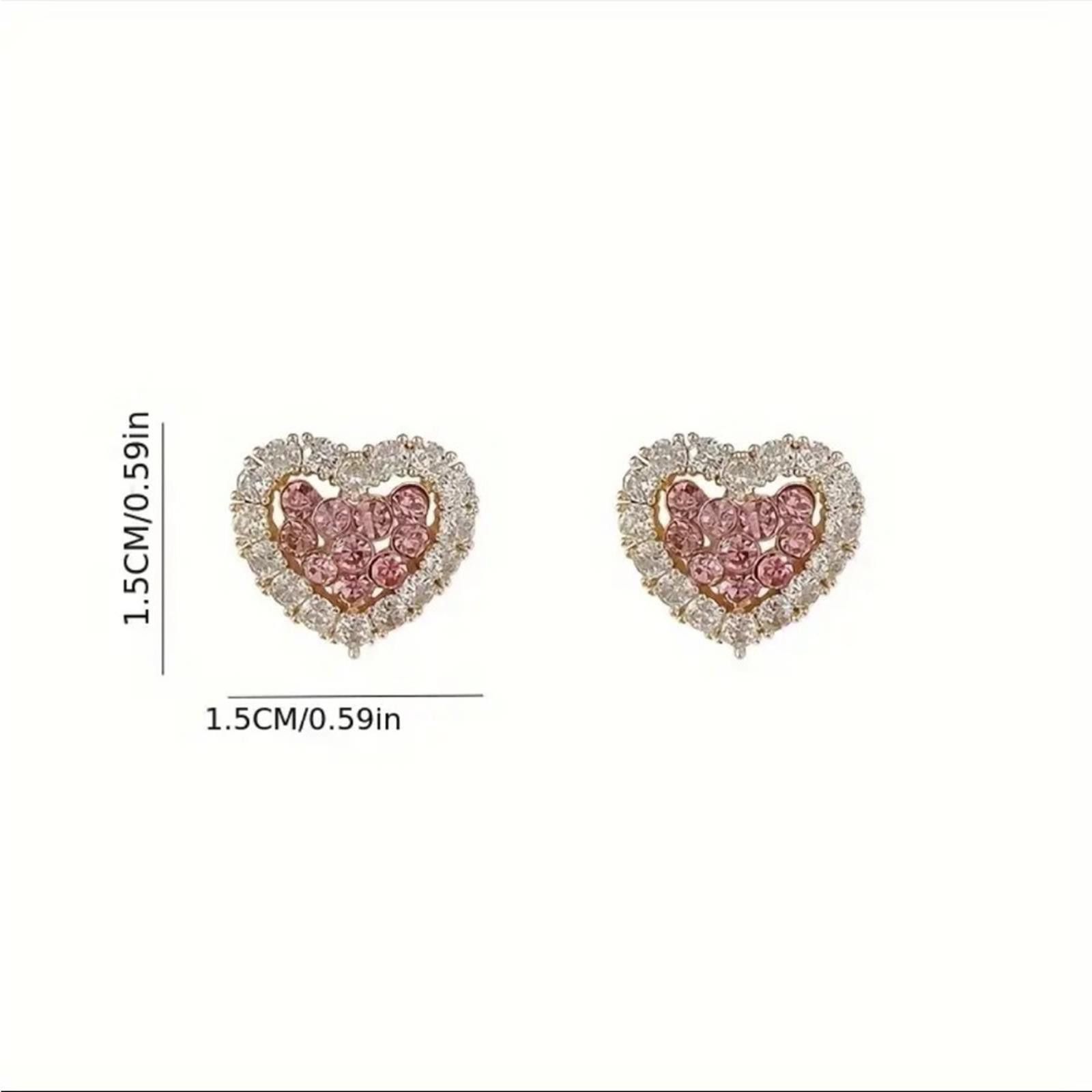 Designer Heart-Shaped Pink Crystal Stud Earrings Size ONE SIZE - 3 Thumbnail