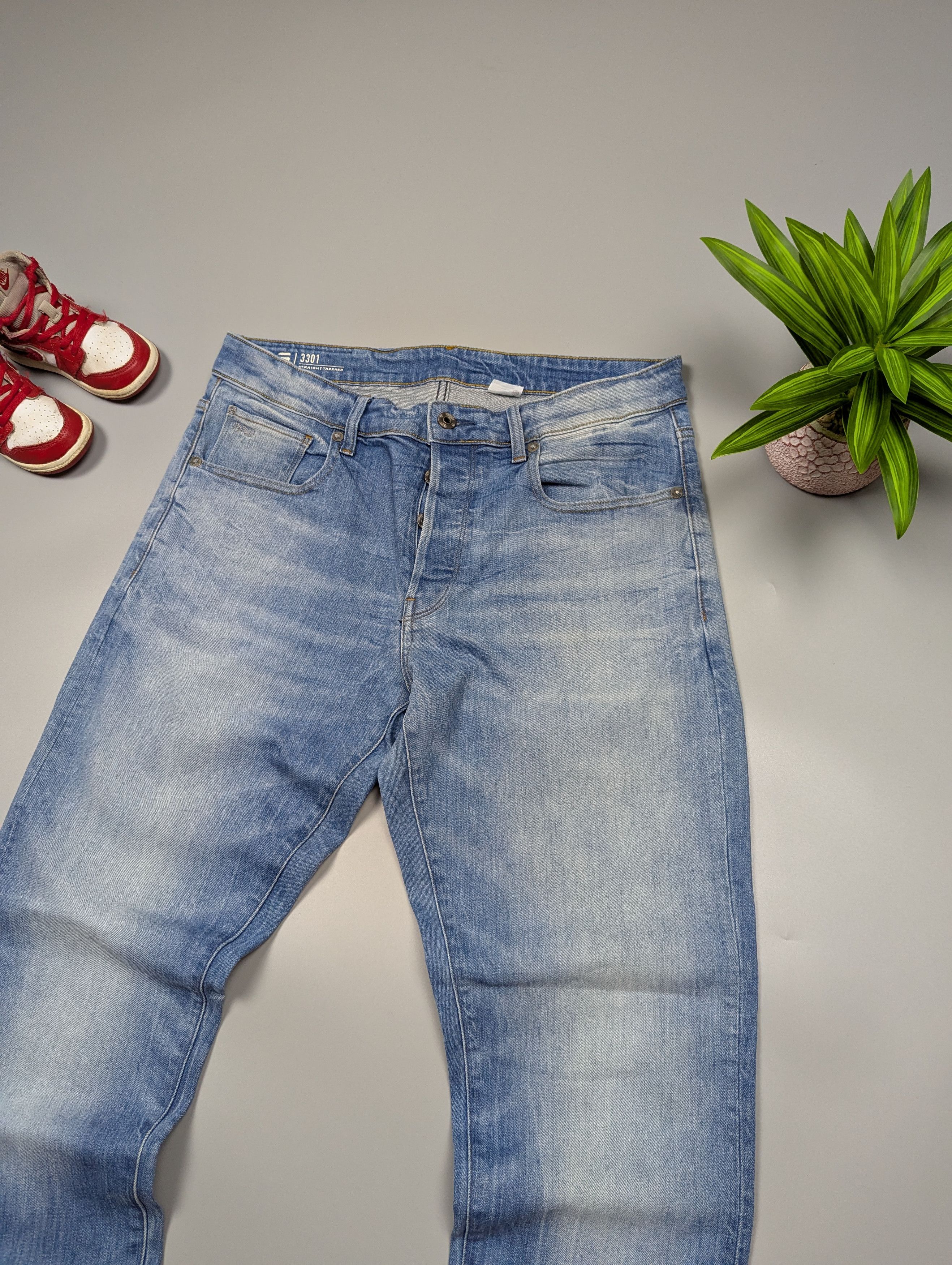 G-Star G - Star RAW Distressed Light Blue Straight Tapered Jeans Size US 33 - 3 Thumbnail