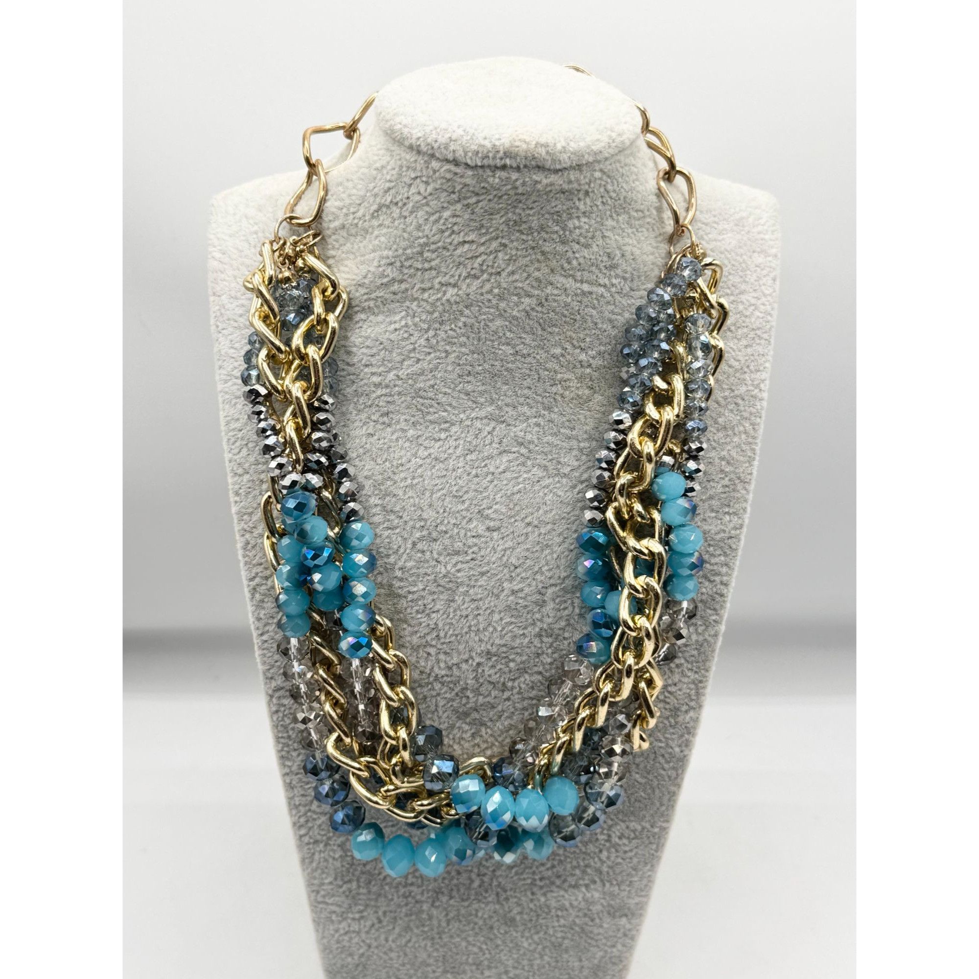 Vintage Blue crystal gold chain multi strand necklace Size ONE SIZE - 1 Thumbnail