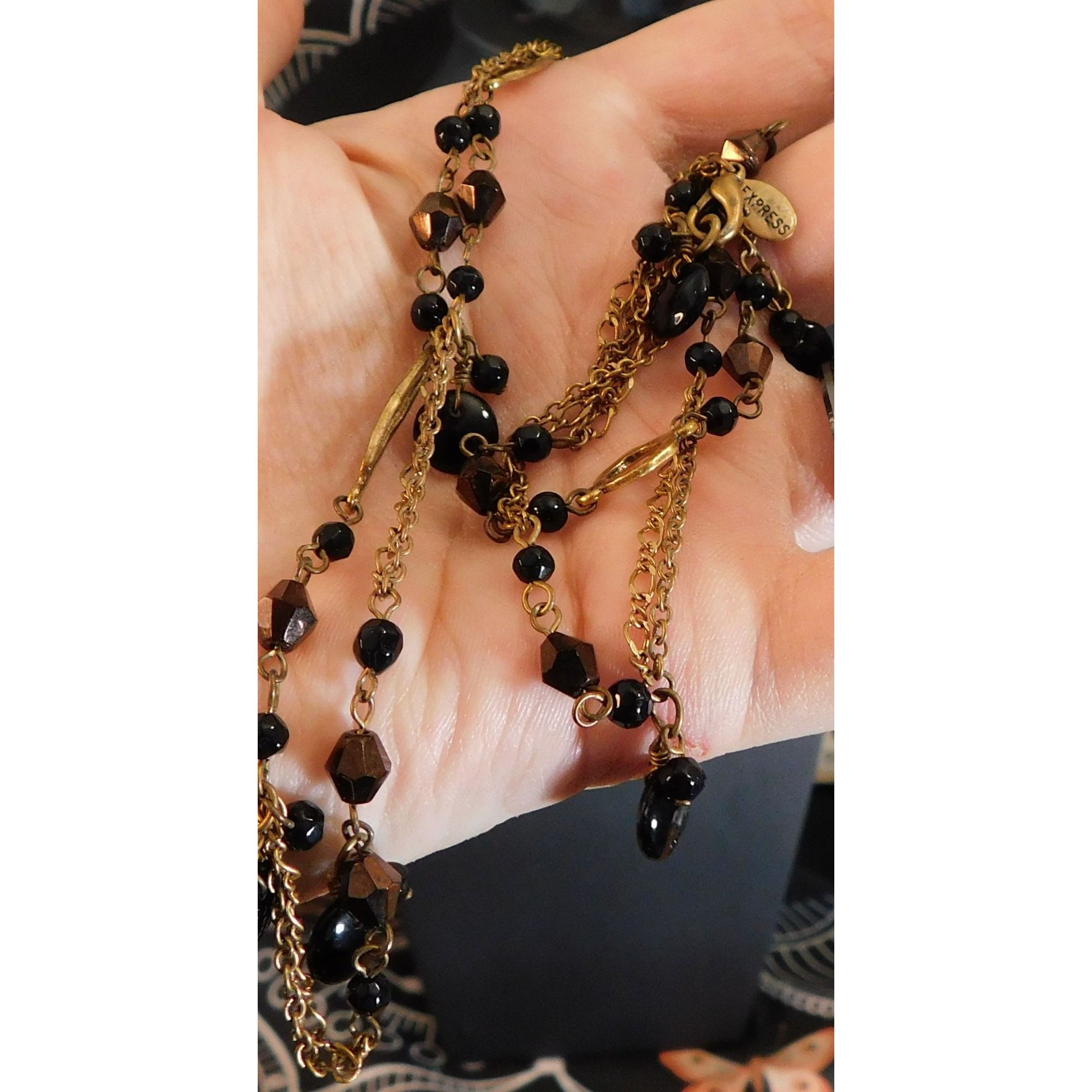 Express Express Glam Goth Art Deco Black And Gold Tone Necklace Size ONE SIZE - 2 Thumbnail