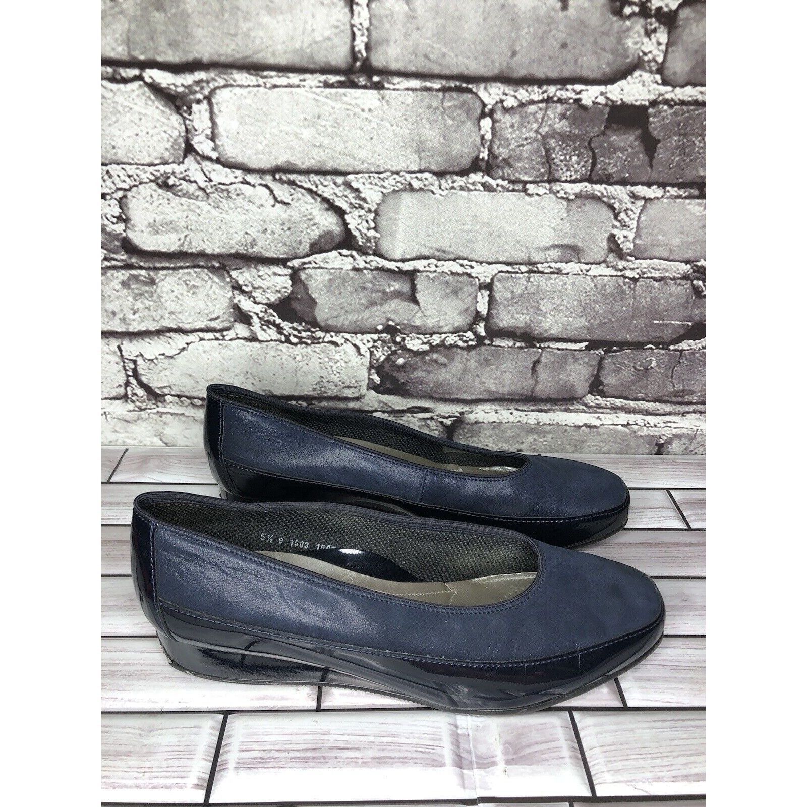 Other ARA Blue Leather Comfort Patent Wedge Pump Dress Shoes Women Size US 7 / IT 37 - 3 Thumbnail