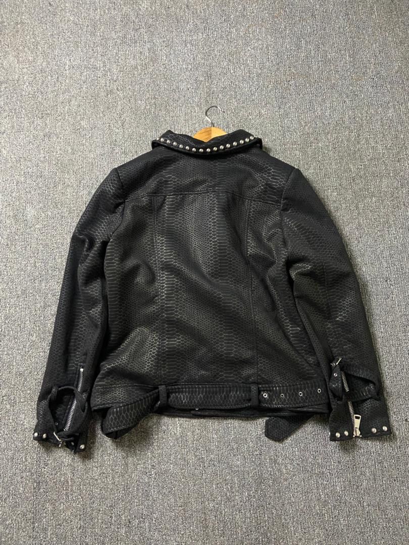 Japanese Brand Meysikim Snakeskin Faux Suede Biker Jacket (182) Size L / US 10 / IT 46 - 2 Thumbnail