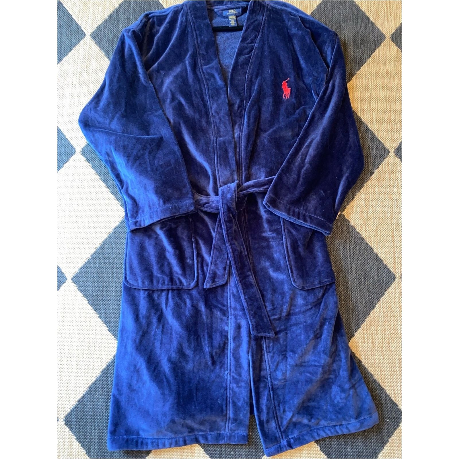 Polo Ralph Lauren Polo Ralph Lauren Navy Terry Robe w Lg Red Polo Pony Mens S Size 46 - 1 Thumbnail