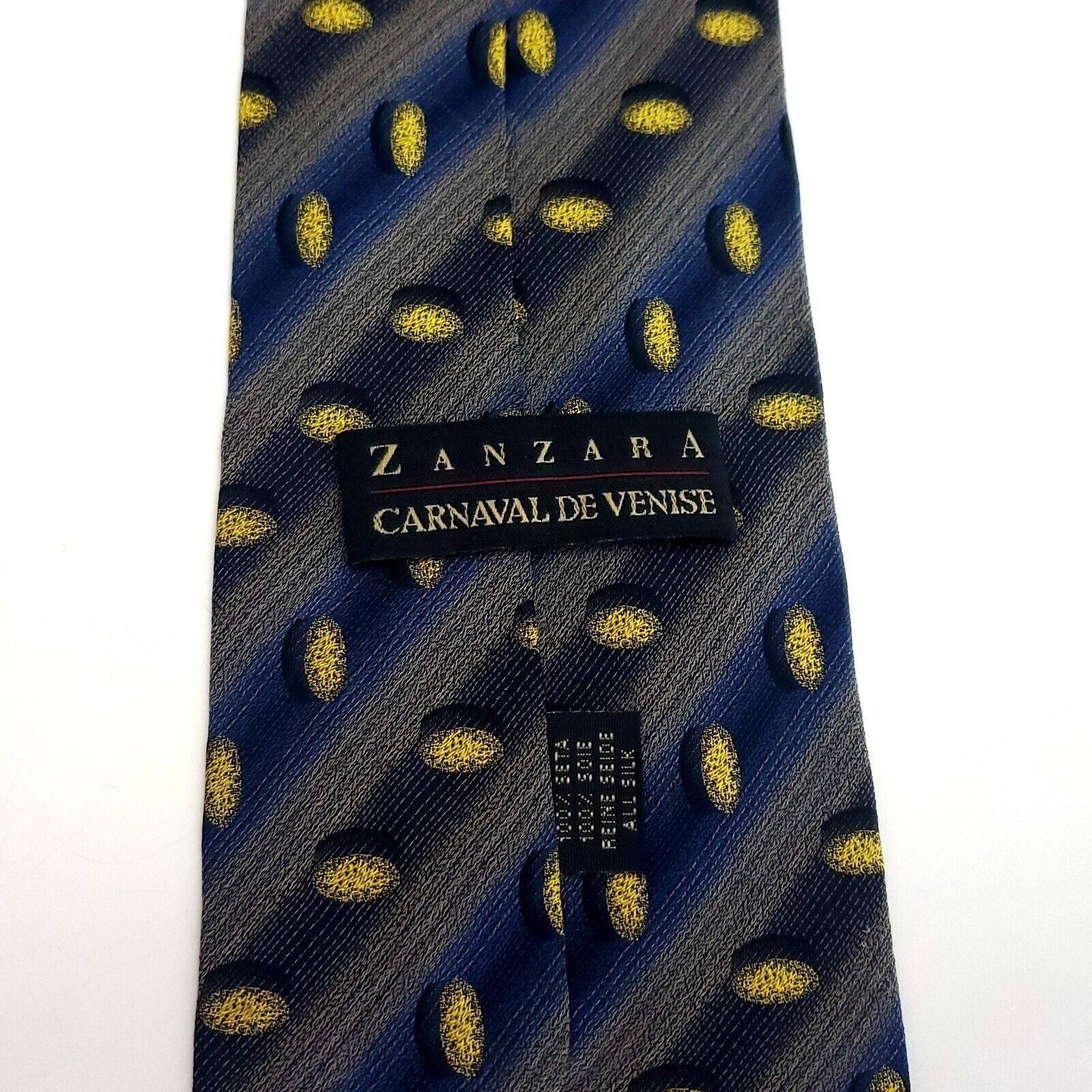Designer Zanzaba Blue Gray Silk Tie Woven Striped Size ONE SIZE - 4 Thumbnail