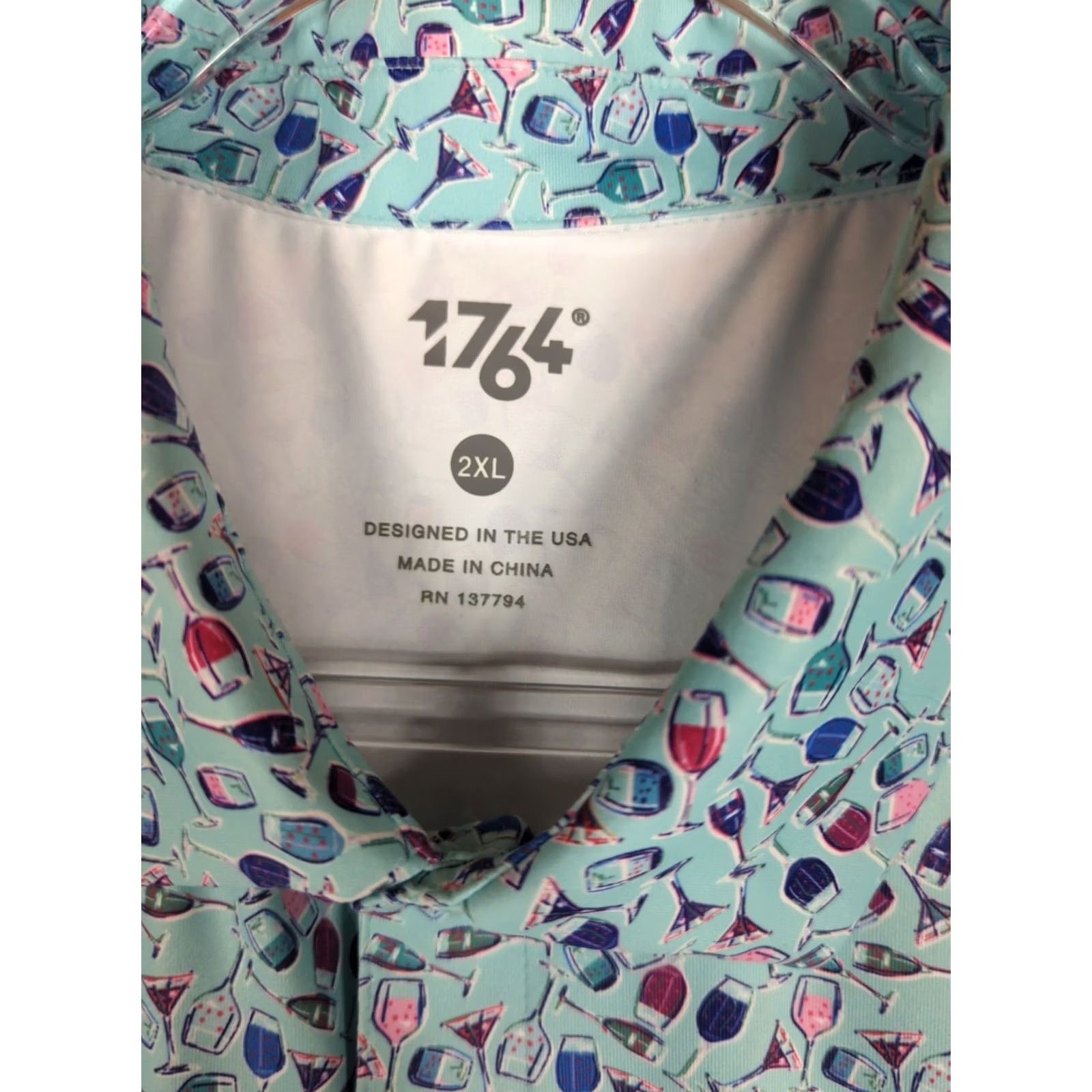 Vintage 1764 Polo Shirt Mens XXL Blue Cocktails Short Sleeve Stretch Classic Fit Golf Size US XXL / EU 58 / 5 - 3 Thumbnail