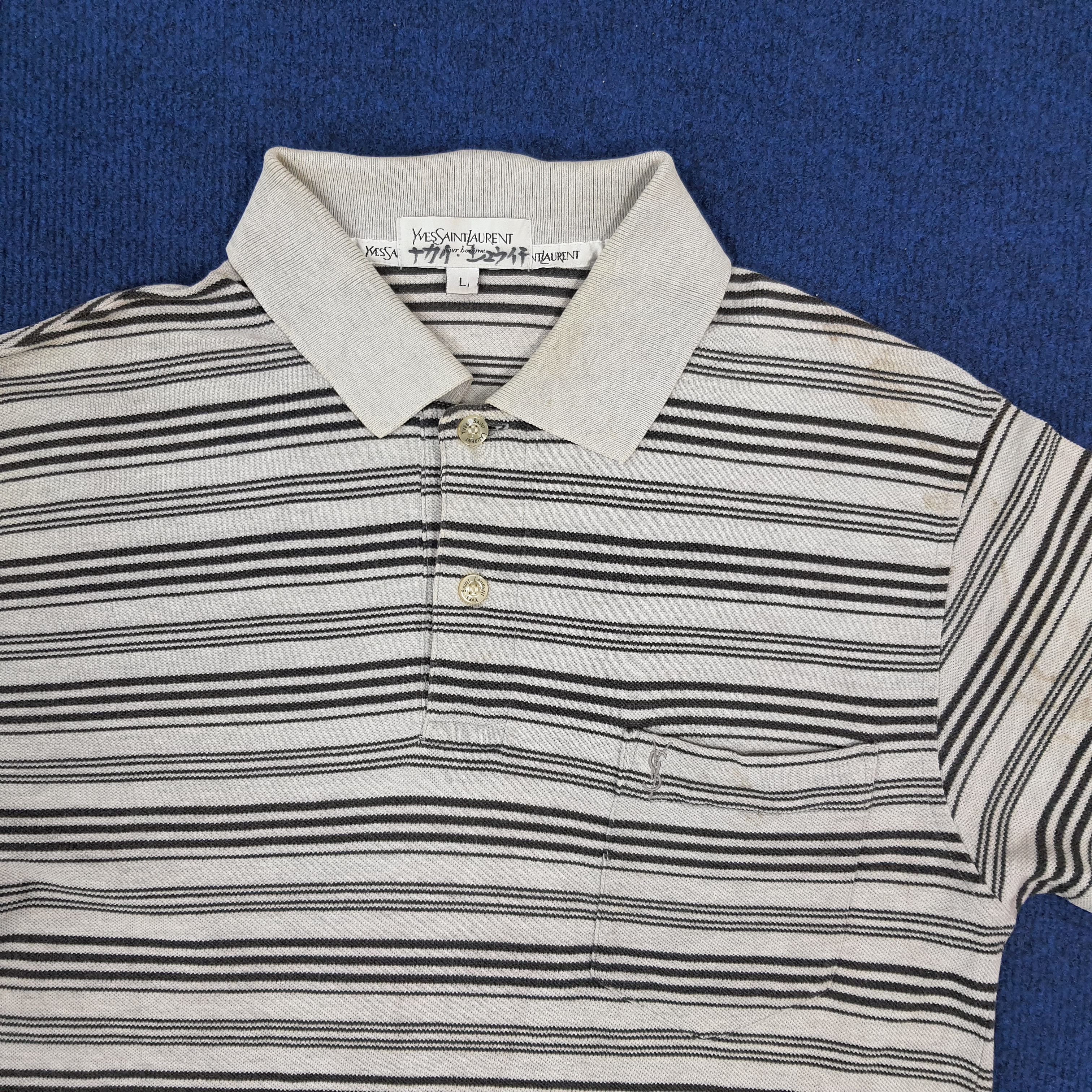 Vintage × Yves Saint Laurent Vintage YSL Yves Saint Laurent Stripes Polo Shirt Size US M / EU 48-50 / 2 - 2 Thumbnail