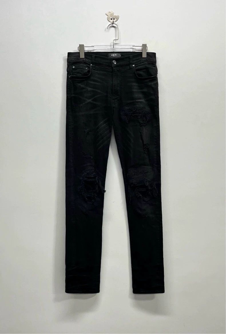 Amiri AmiriBlack water ripples destroy knife cut leather brand de Size US 31 - 1 Thumbnail