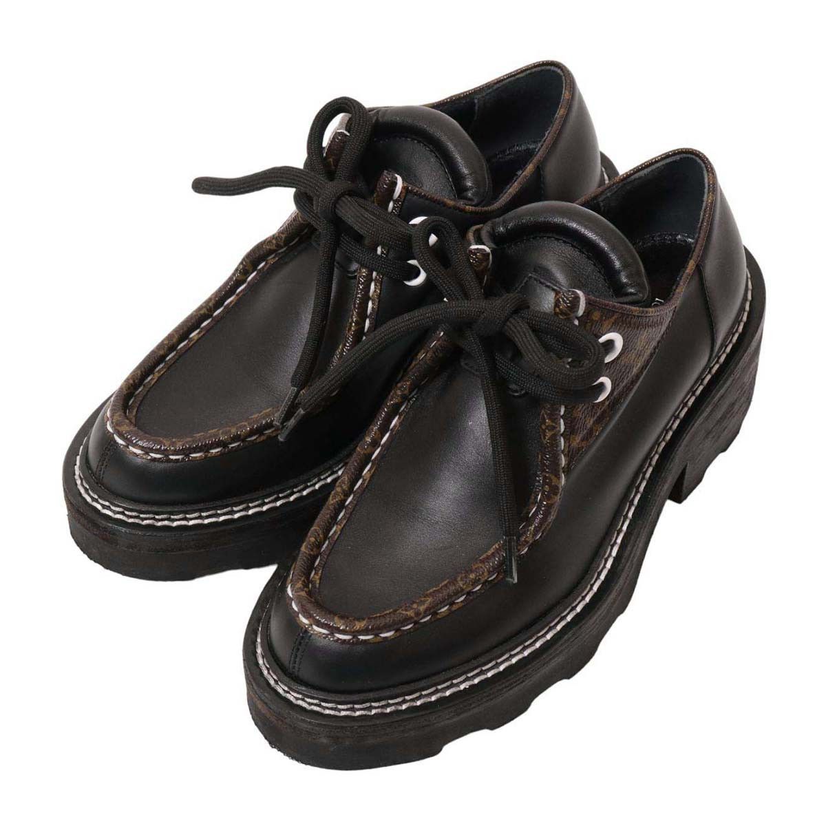 image of Louis Vuitton Monogram Derby Shoes in Black, Women's (Size 5)