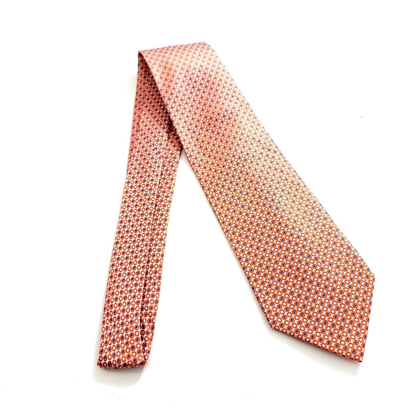 Designer Belisi Woven Orange Blue Geometric Wide Silk Tie Size ONE SIZE - 7 Thumbnail