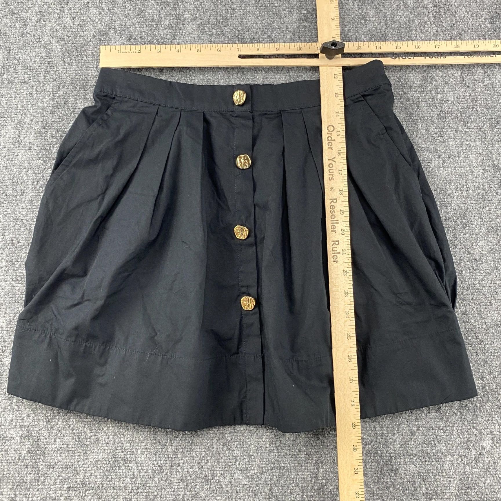 Anthropologie VINTAGE Anthropologie Skirt Womens M Black Pleated A-Line Mini Button Side Zip Size 32" / US 10 / IT 46 - 5 Thumbnail
