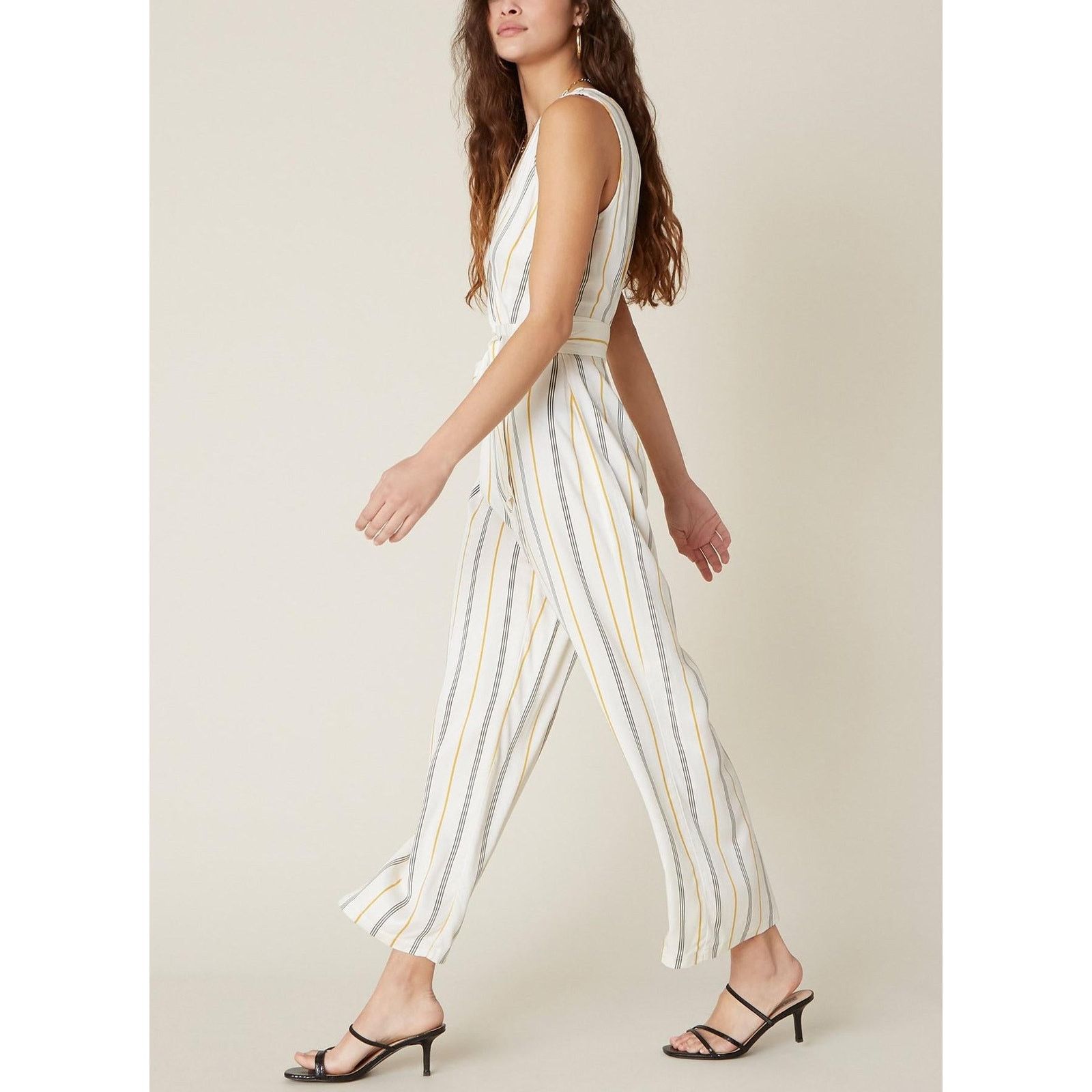 BB Dakota BB Dakota Rayon Belted Jumpsuit - Stripes - White Multi Size 27" / US 4 / IT 40 - 3 Thumbnail