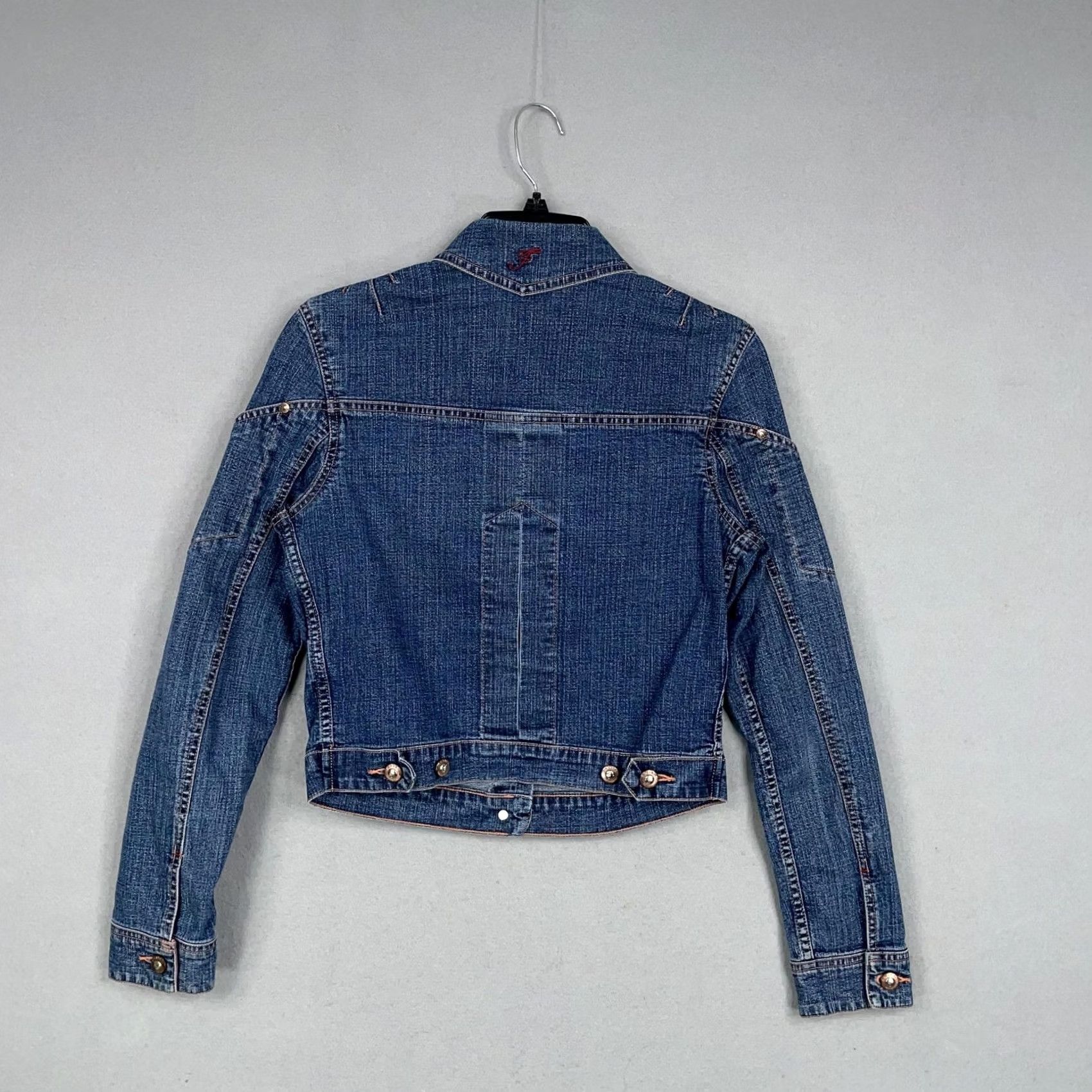 Denime Fetish Denim Jacket Womens Small Blue Jean Fitted Button Front Western Style 90s Casual Mens Womens Girls Boys Size 28" / US 6 / IT 42 - 6 Thumbnail